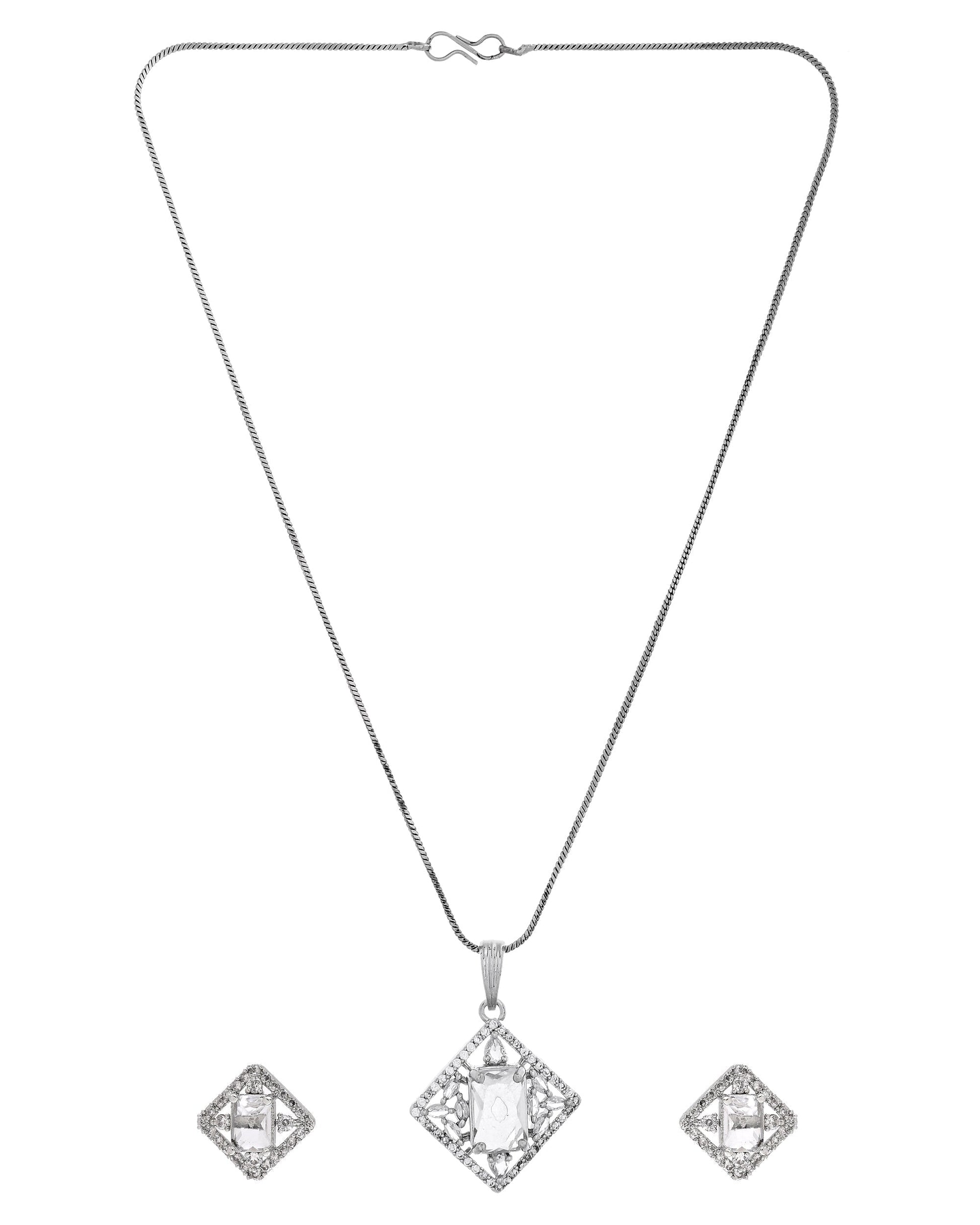 VOJ Silver Plated Square Shaped Ad Pendant With Chain Set  Grab2Buy VOJ Grab2Buy