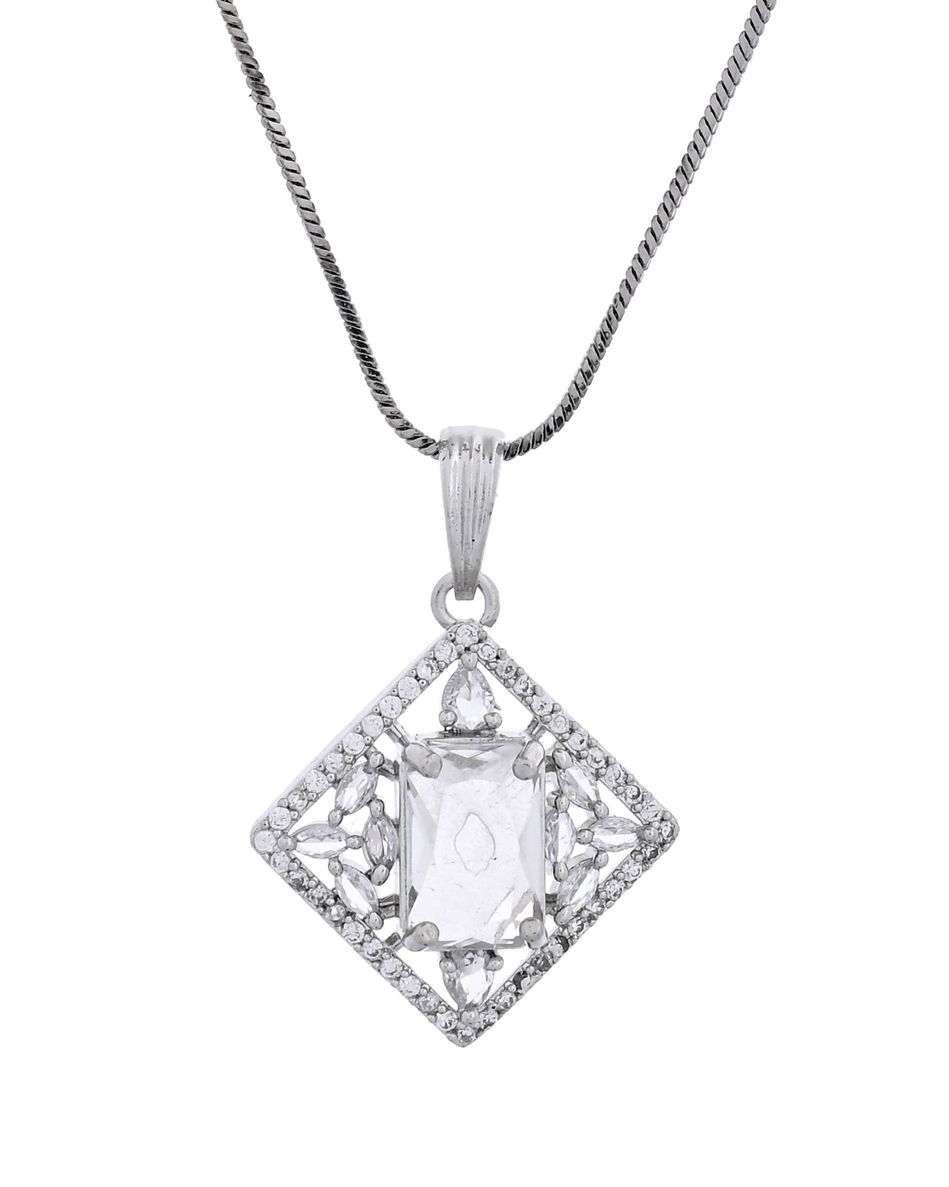 VOJ Silver Plated Square Shaped Ad Pendant With Chain Set  Grab2Buy VOJ Grab2Buy
