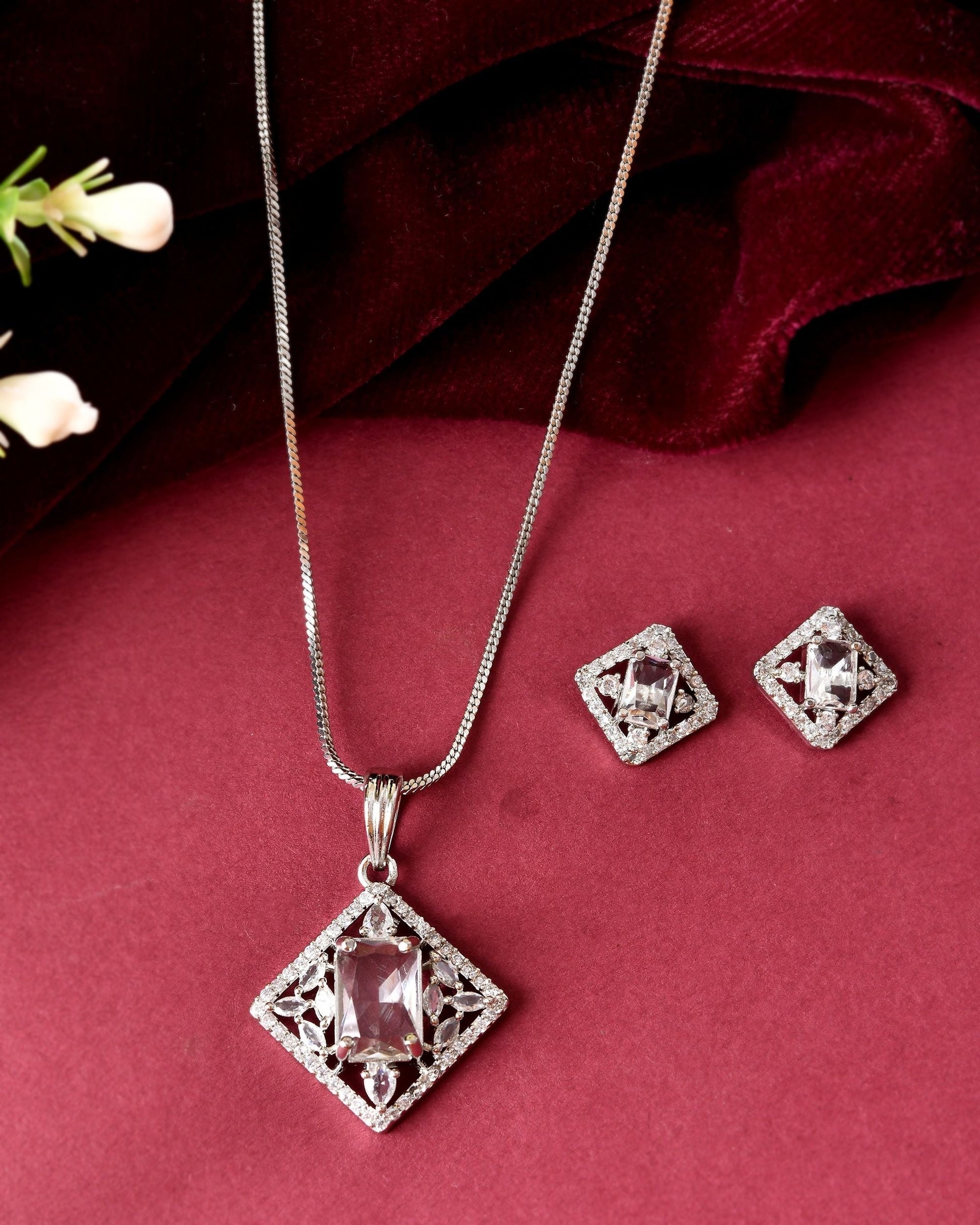VOJ Silver Plated Square Shaped Ad Pendant With Chain Set  Grab2Buy VOJ Grab2Buy