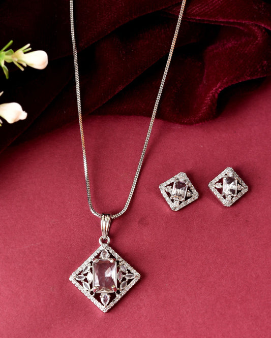 VOJ Silver Plated Square Shaped Ad Pendant With Chain Set  Grab2Buy VOJ Grab2Buy