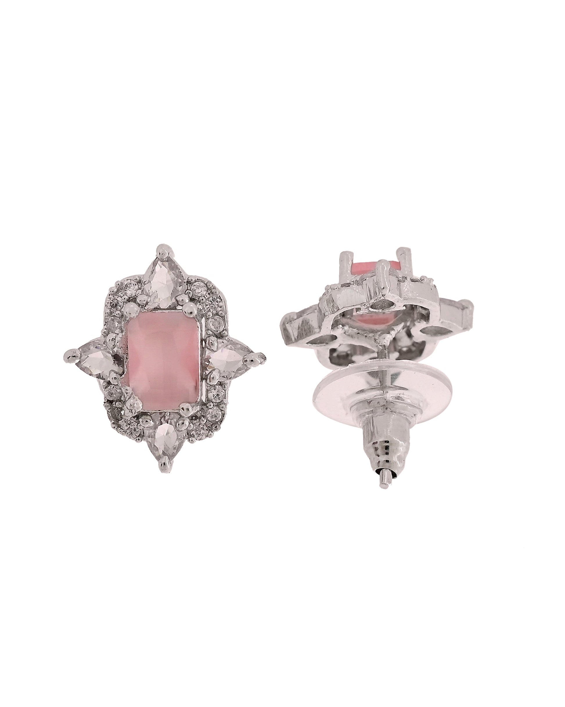 VOJ Silver Plated Baby Pink Rectangular Shaped Stone Studded Ad Chain Set  Grab2Buy VOJ Grab2Buy