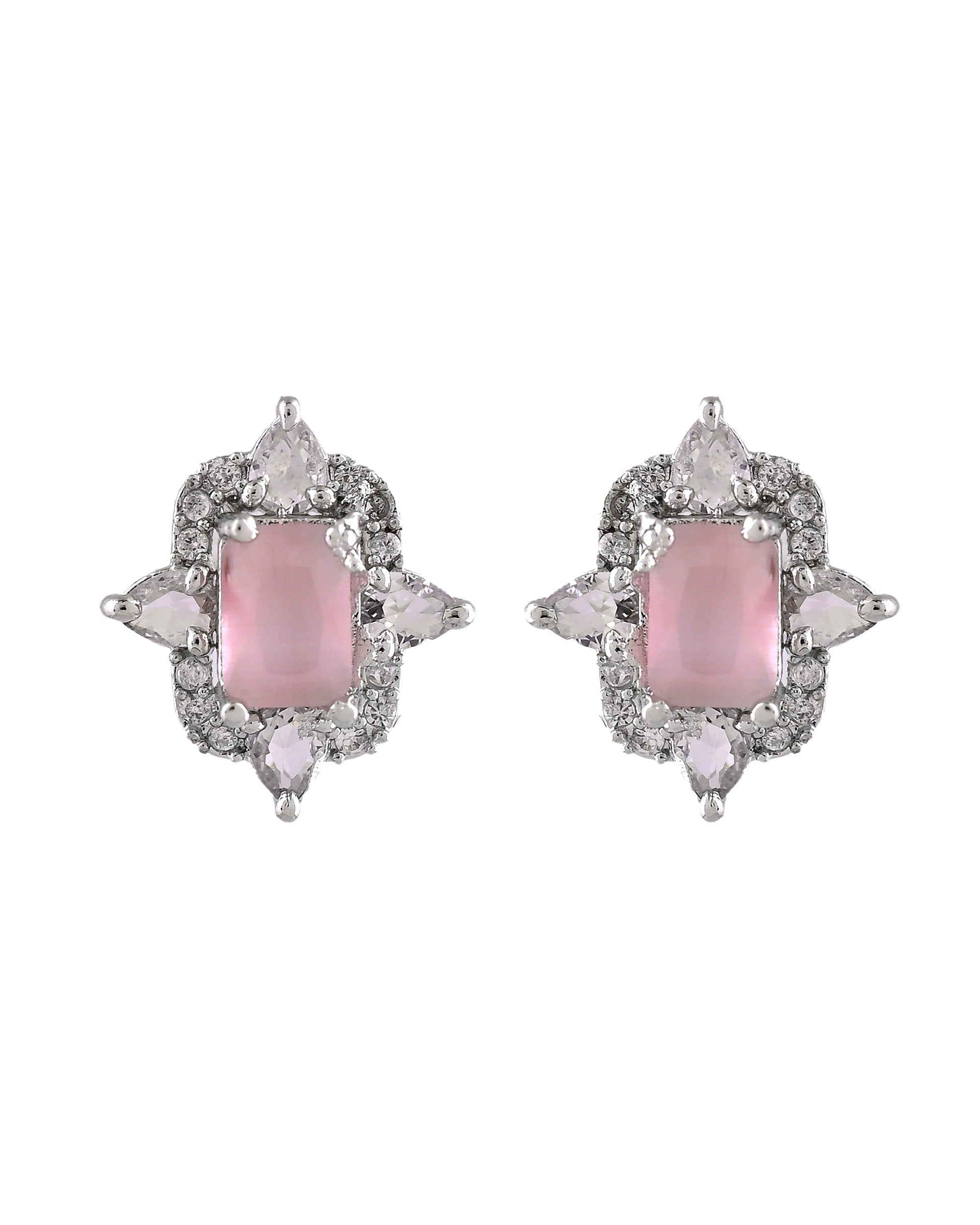 VOJ Silver Plated Baby Pink Rectangular Shaped Stone Studded Ad Chain Set  Grab2Buy VOJ Grab2Buy