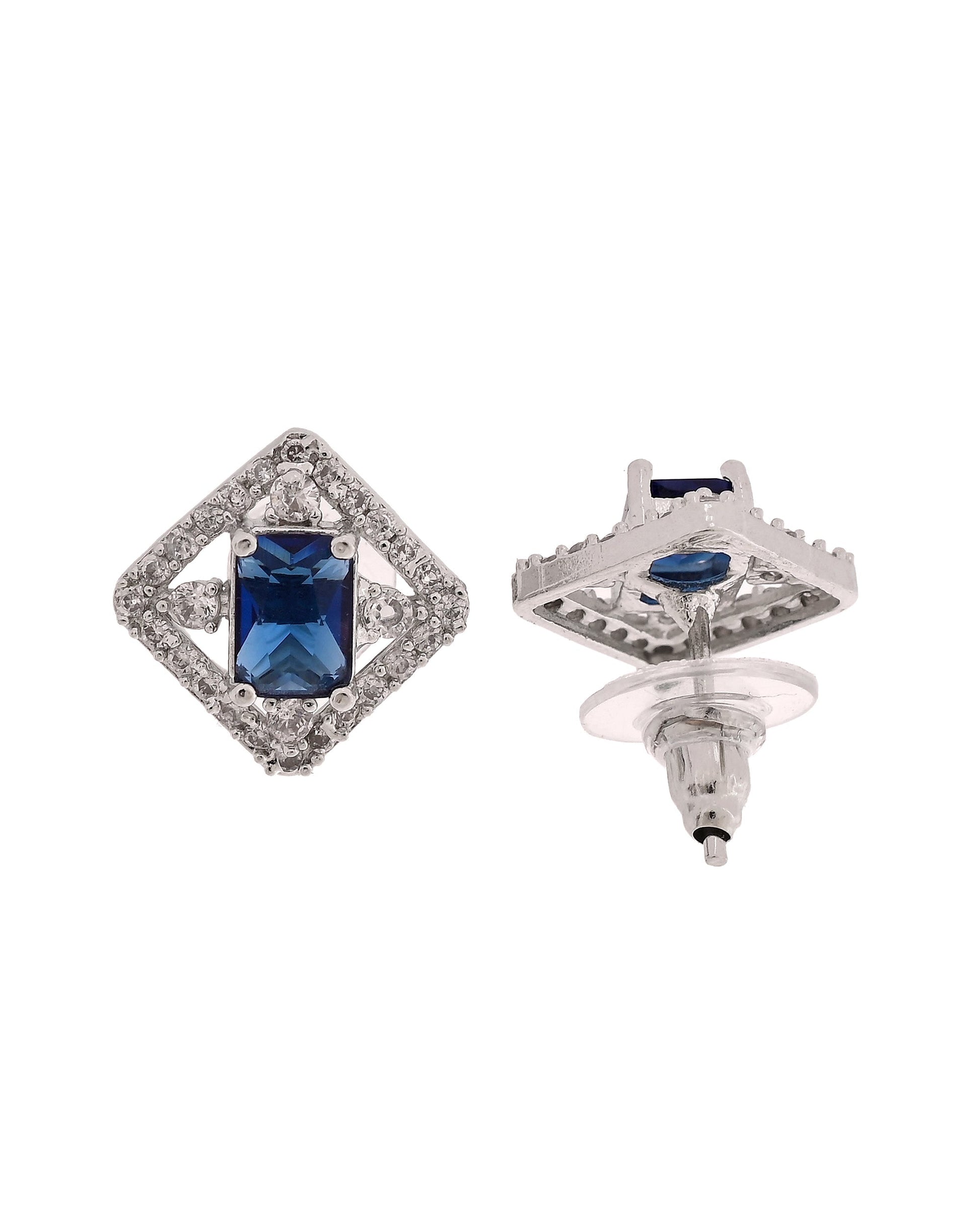 VOJ Silver Plated Blue Rectangular Shaped Stone With Square Shaped Ad Pendant With Chain Set  Grab2Buy VOJ Grab2Buy