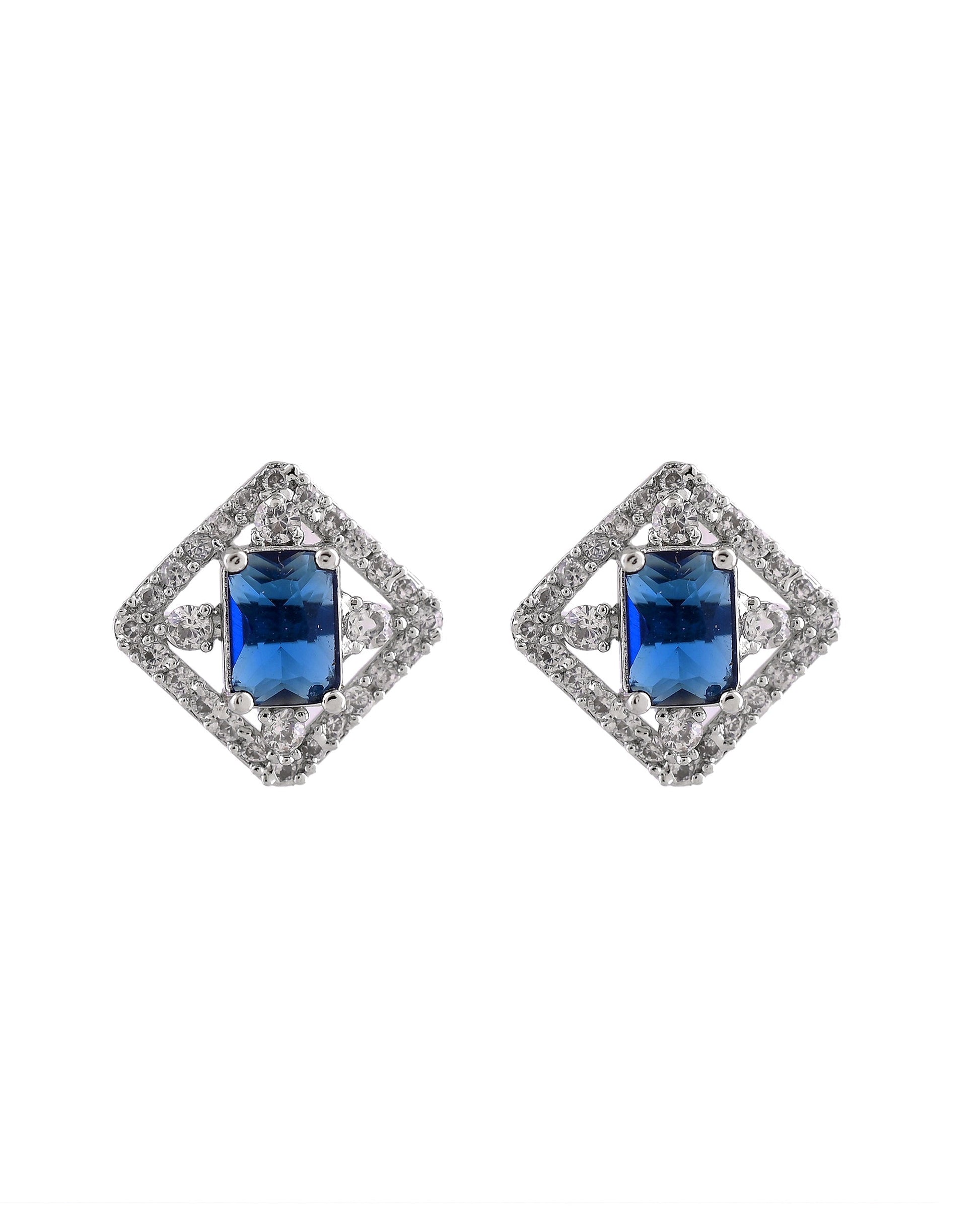 VOJ Silver Plated Blue Rectangular Shaped Stone With Square Shaped Ad Pendant With Chain Set  Grab2Buy VOJ Grab2Buy