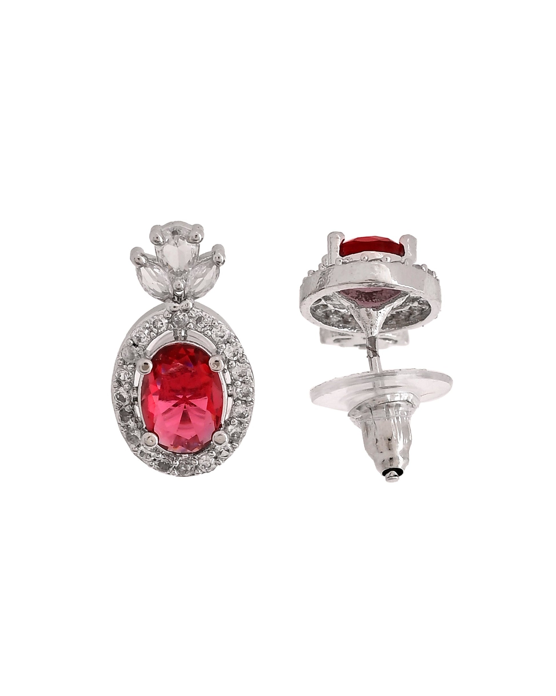 VOJ Silver Plated Oval Shaped Ruby Red Ad Chain Set  Grab2Buy VOJ Grab2Buy