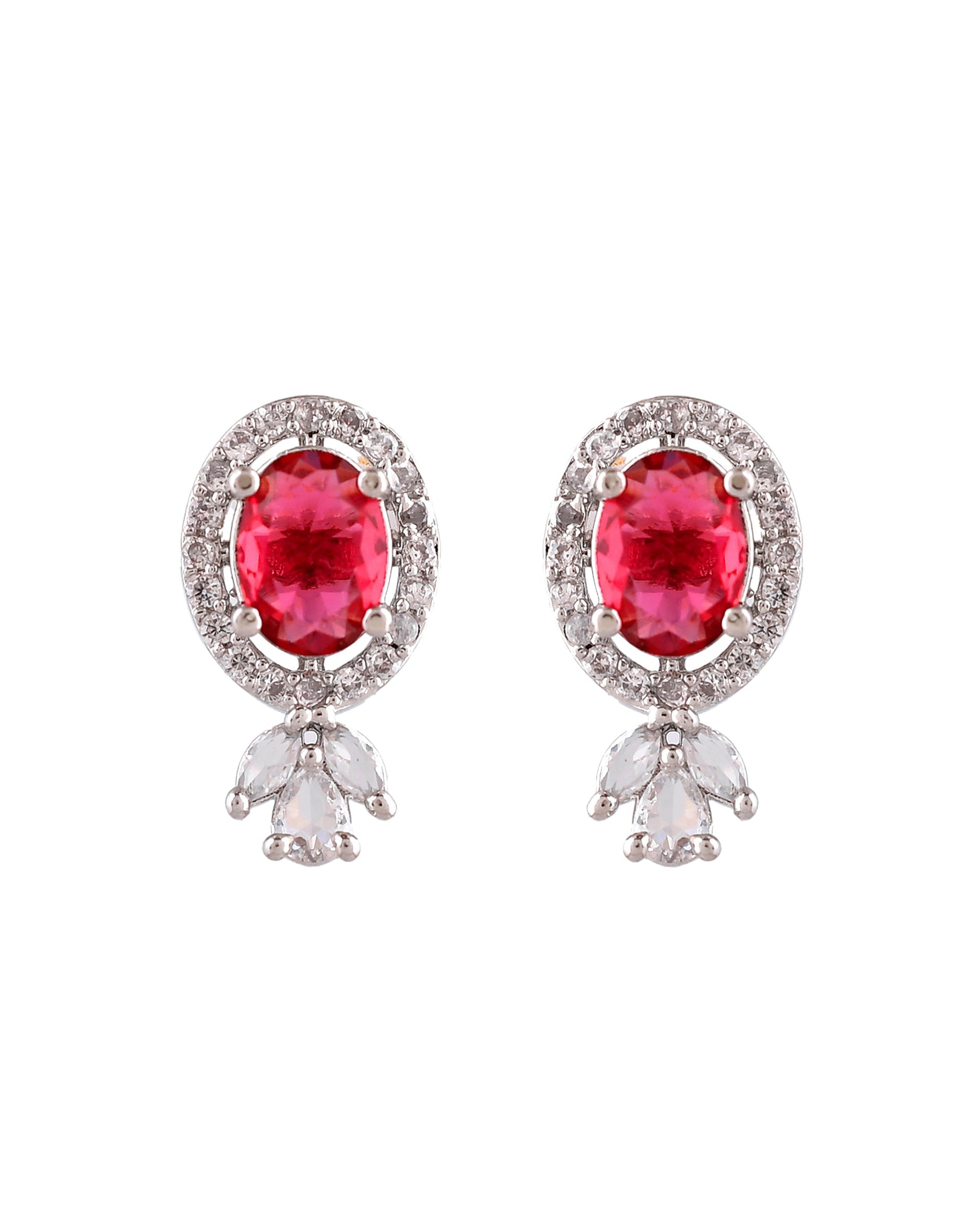 VOJ Silver Plated Oval Shaped Ruby Red Ad Chain Set  Grab2Buy VOJ Grab2Buy