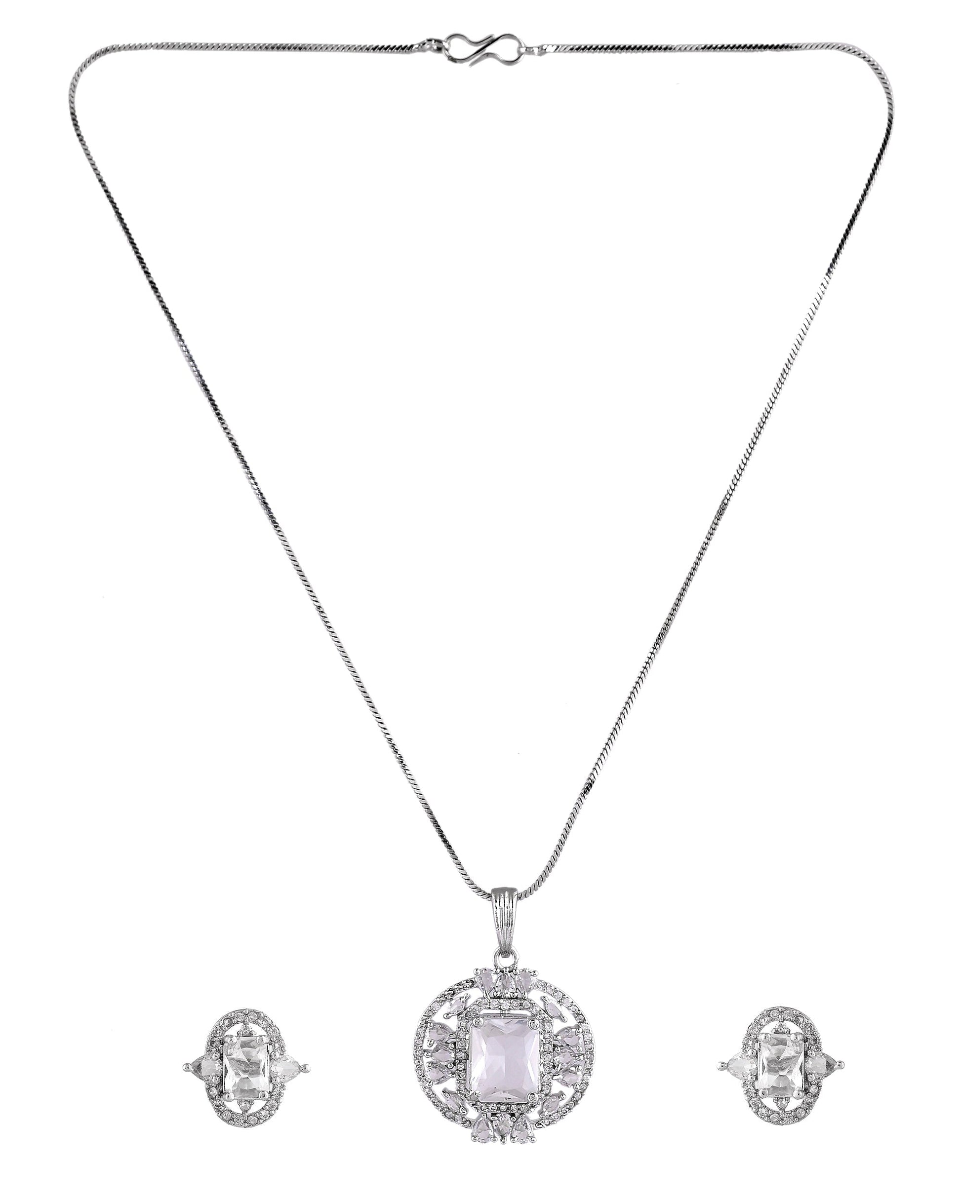 VOJ Silver Plated Rectangular Ad Stone Studded Chain Set  Grab2Buy VOJ Grab2Buy