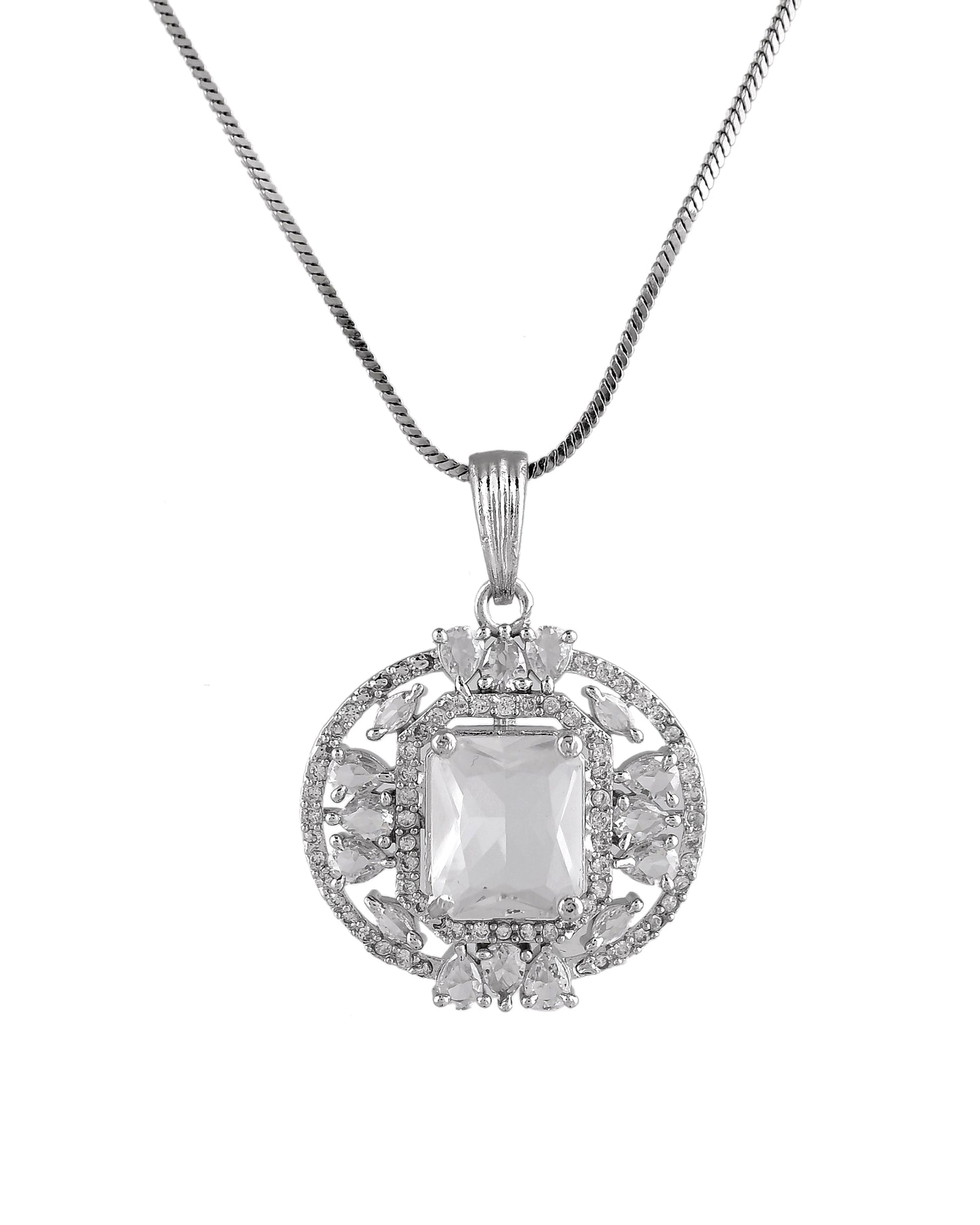 VOJ Silver Plated Rectangular Ad Stone Studded Chain Set  Grab2Buy VOJ Grab2Buy