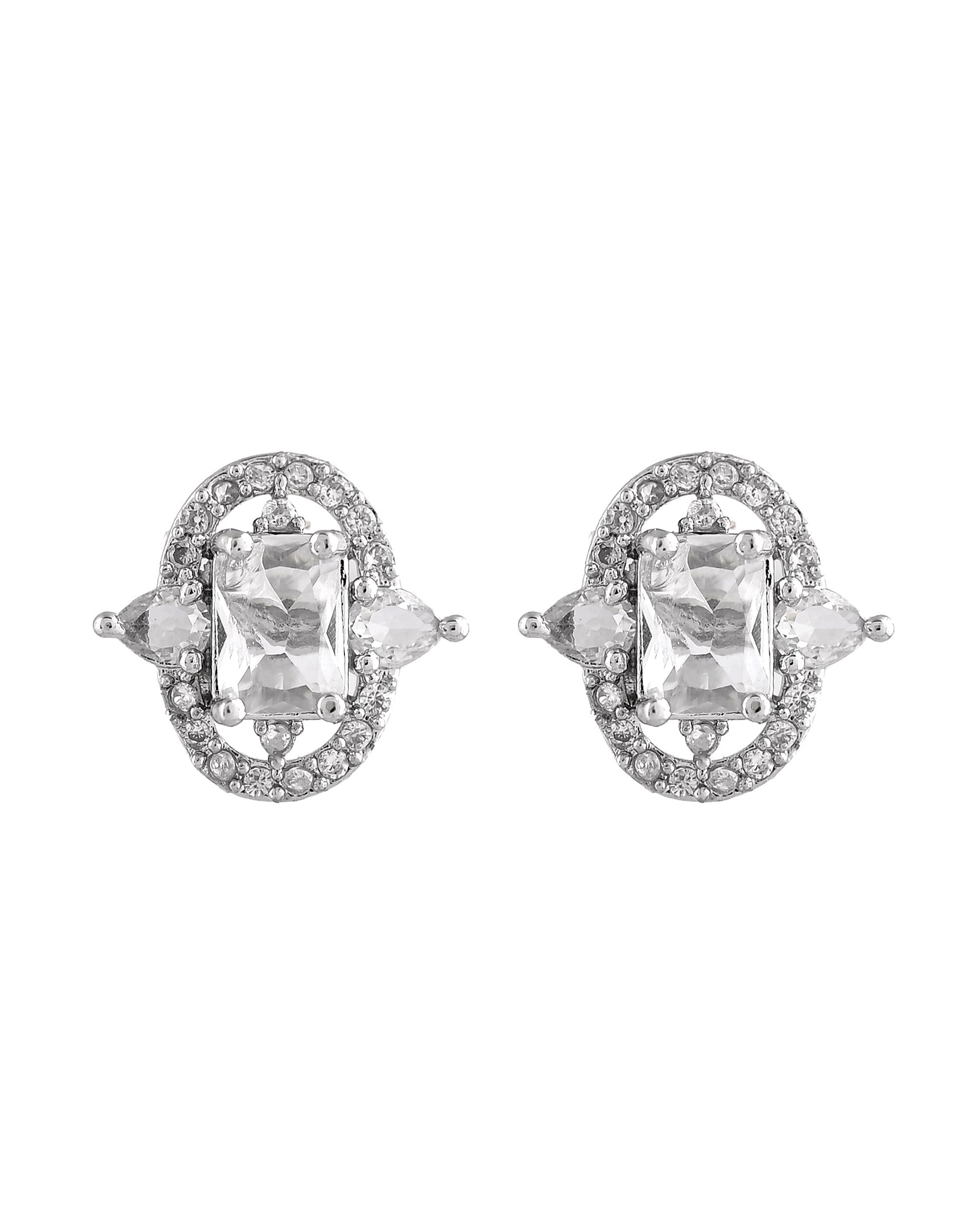 VOJ Silver Plated Rectangular Ad Stone Studded Chain Set  Grab2Buy VOJ Grab2Buy