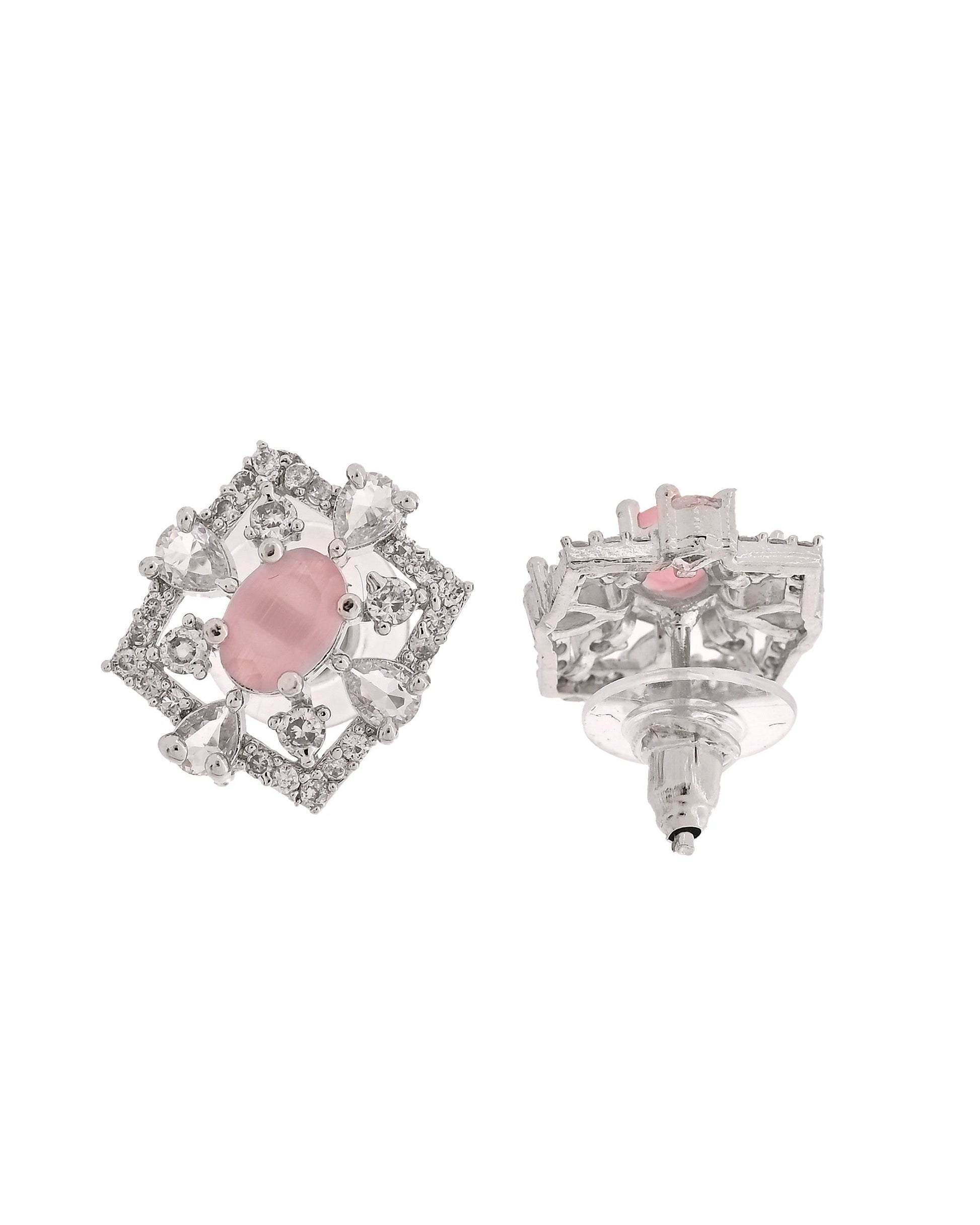 VOJ Silver Plated Baby Pink Circular Stone Studded Designer Ad Chain Set  Grab2Buy VOJ Grab2Buy