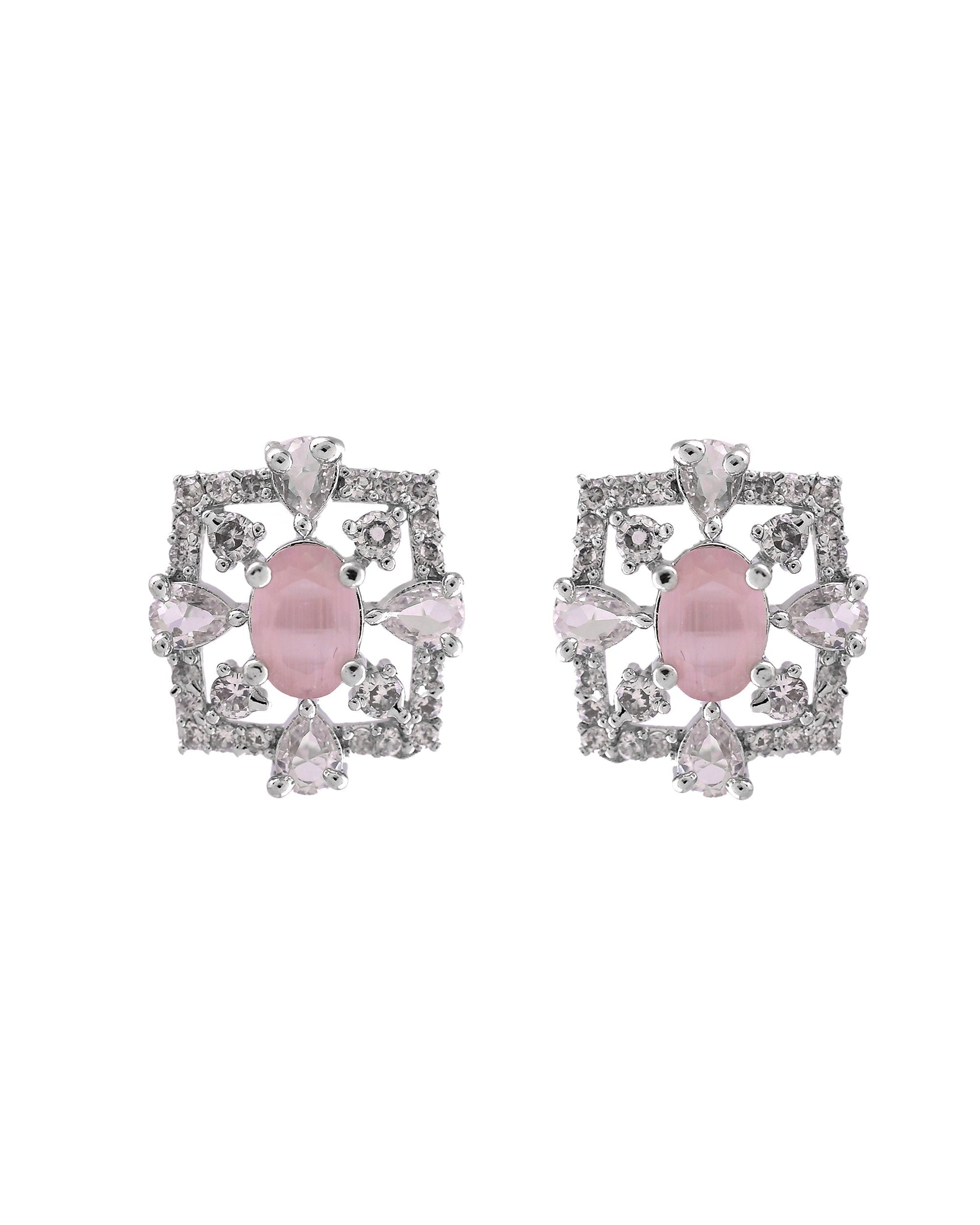 VOJ Silver Plated Baby Pink Circular Stone Studded Designer Ad Chain Set  Grab2Buy VOJ Grab2Buy