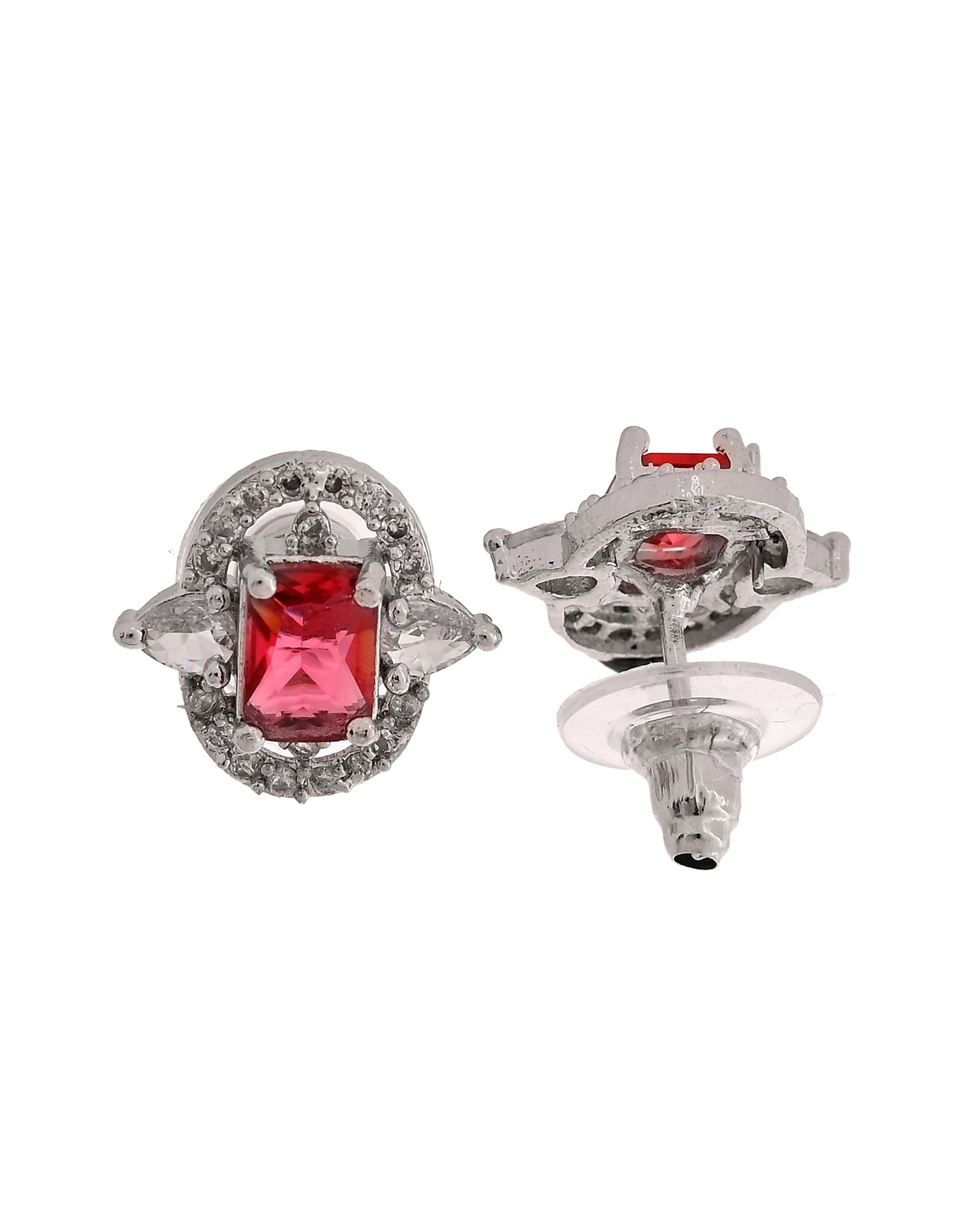 VOJ Silver Plated Ruby Red Rectangular Cz Stone Studded Chain Set  Grab2Buy VOJ Grab2Buy