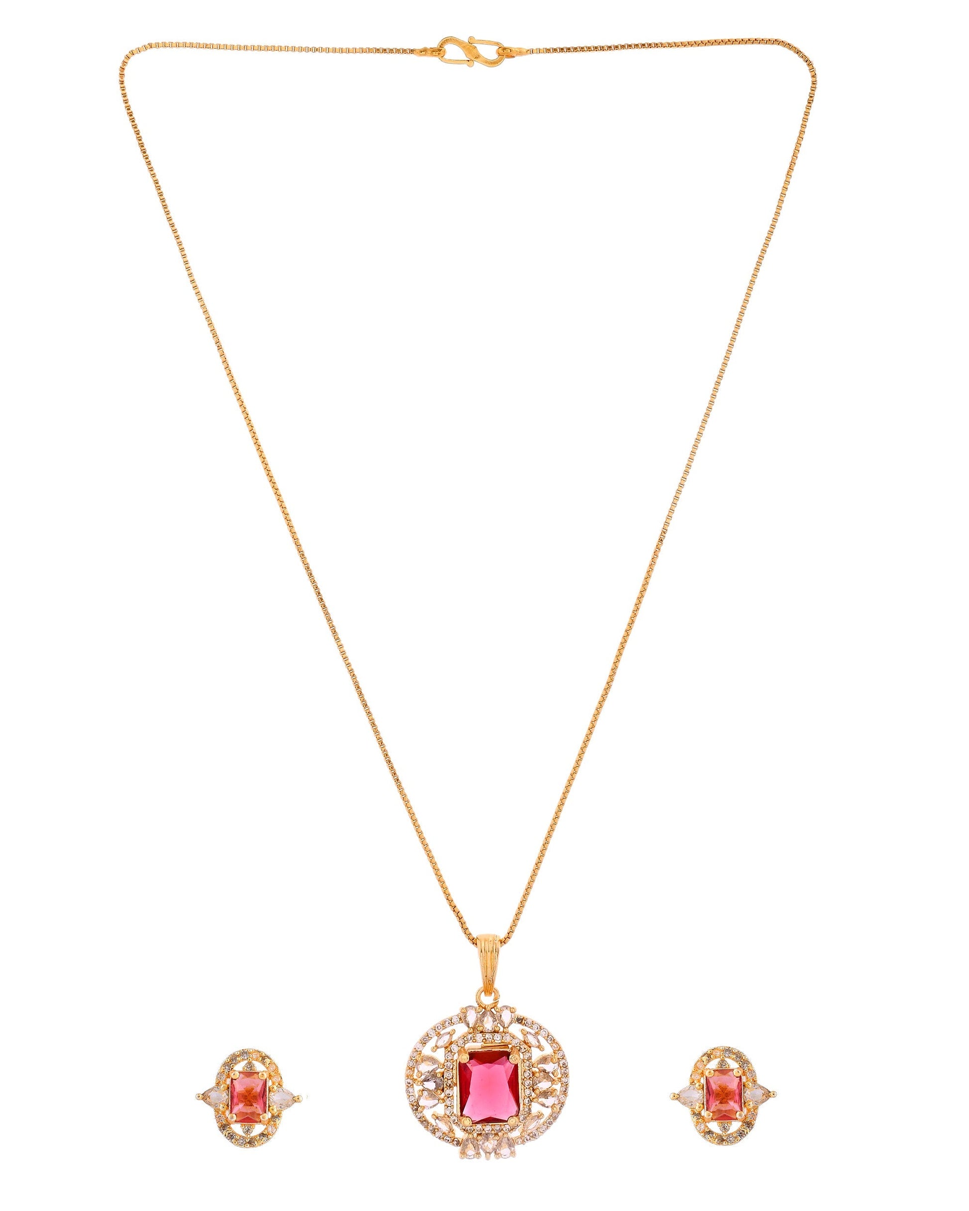 VOJ Gold Plated Ruby Red Rectangular Cz Stone Studded Chain Set  Grab2Buy VOJ Grab2Buy