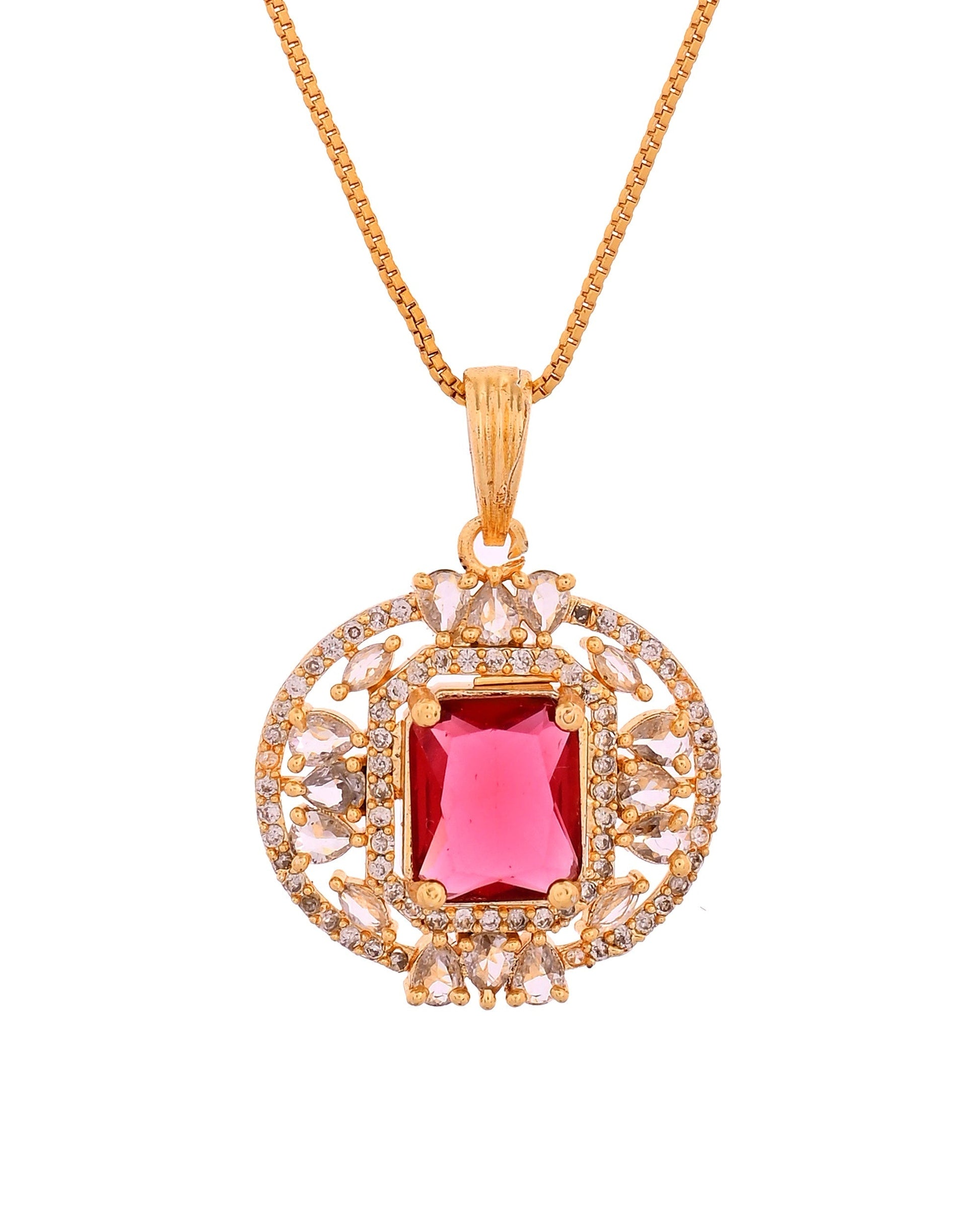 VOJ Gold Plated Ruby Red Rectangular Cz Stone Studded Chain Set  Grab2Buy VOJ Grab2Buy