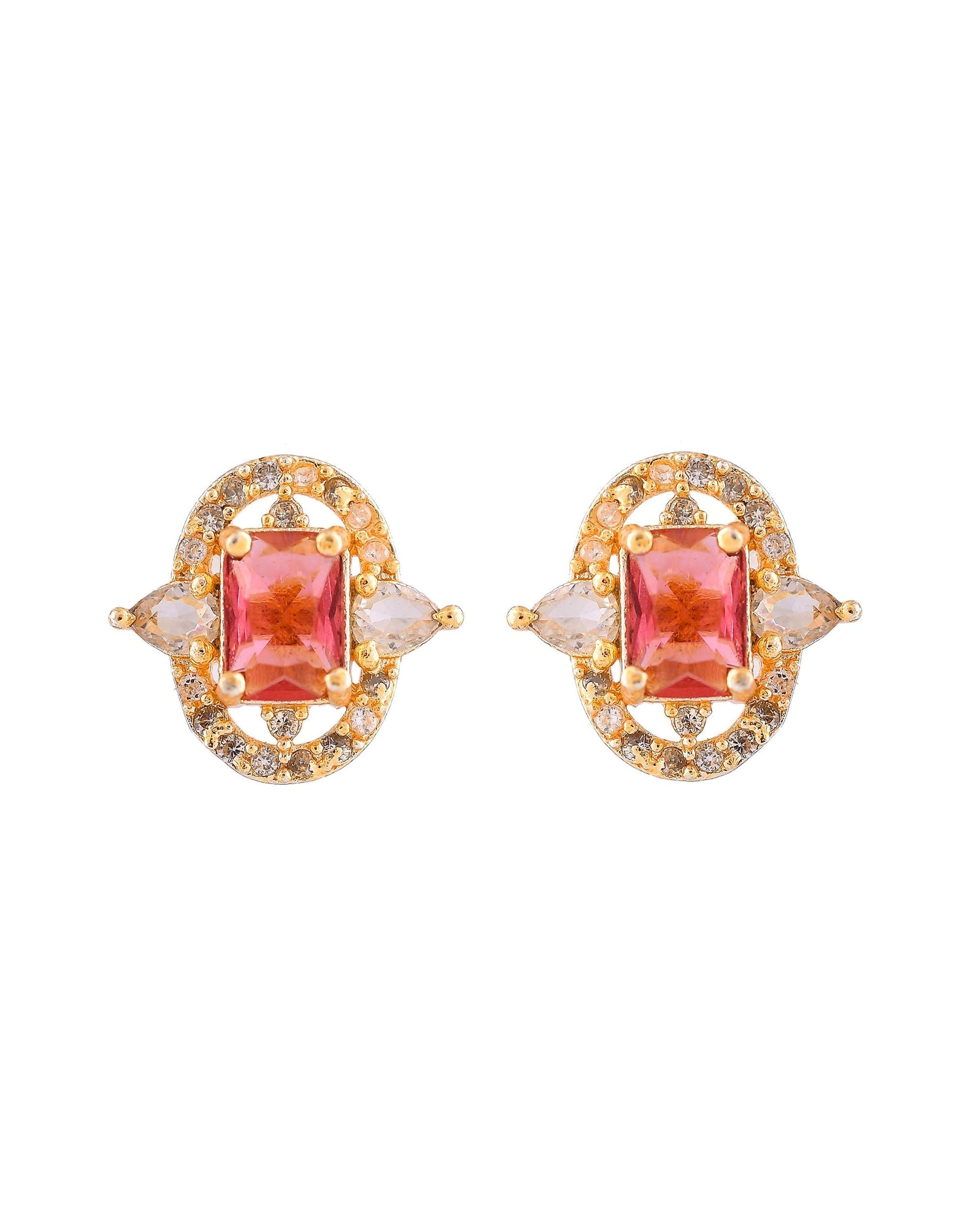VOJ Gold Plated Ruby Red Rectangular Cz Stone Studded Chain Set  Grab2Buy VOJ Grab2Buy