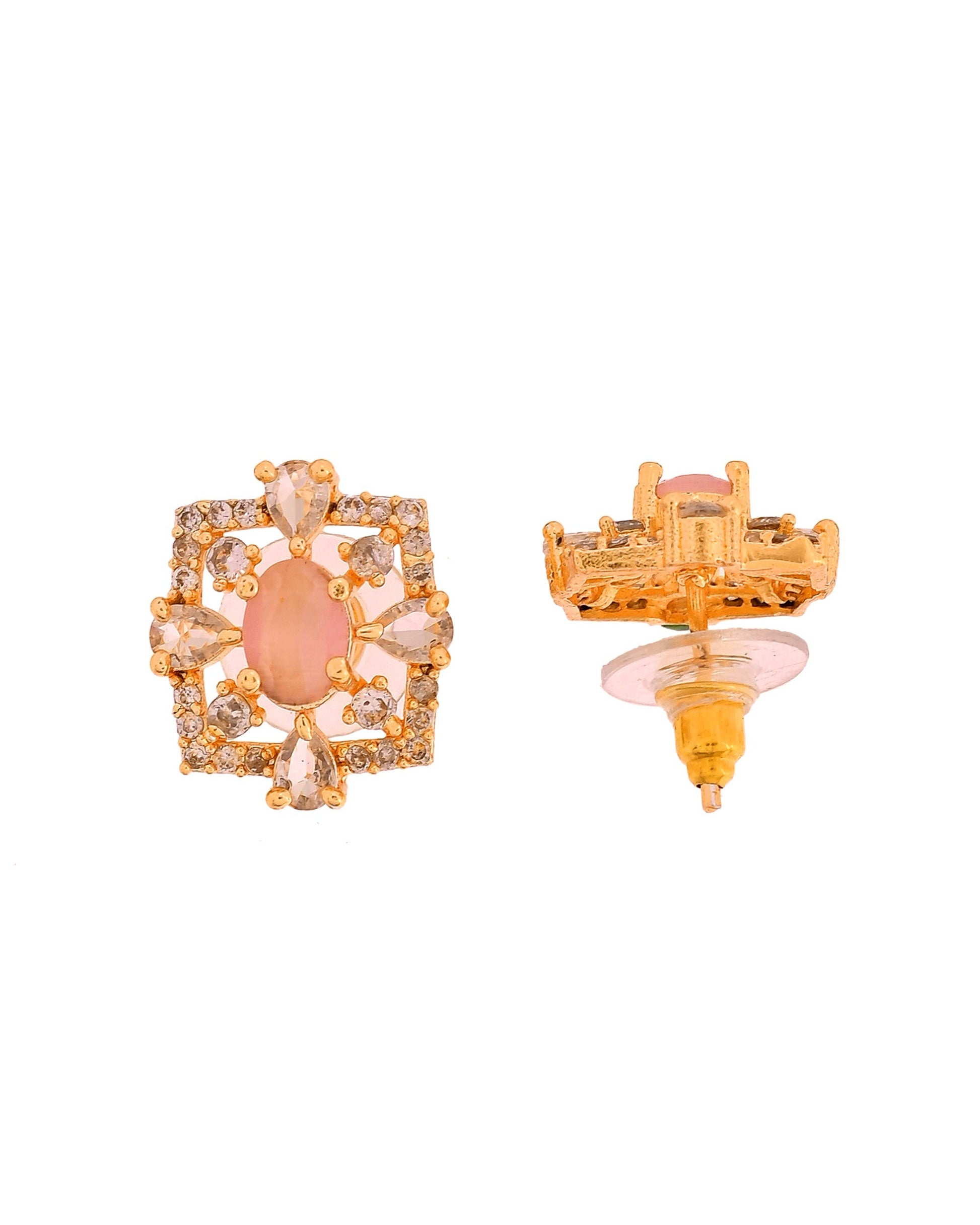 VOJ Gold Toned Baby Pink Oval Stone Studded Sun Shaped Ad Pendant With Chain Set  Grab2Buy VOJ Grab2Buy