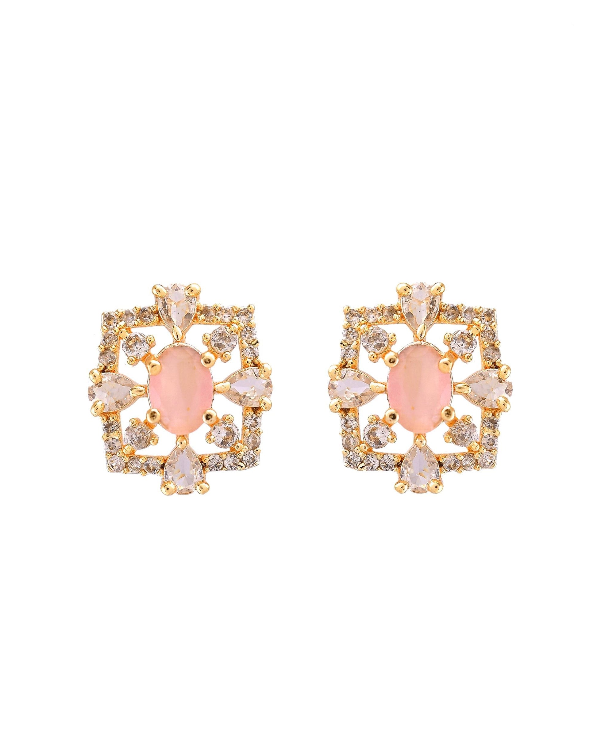 VOJ Gold Toned Baby Pink Oval Stone Studded Sun Shaped Ad Pendant With Chain Set  Grab2Buy VOJ Grab2Buy