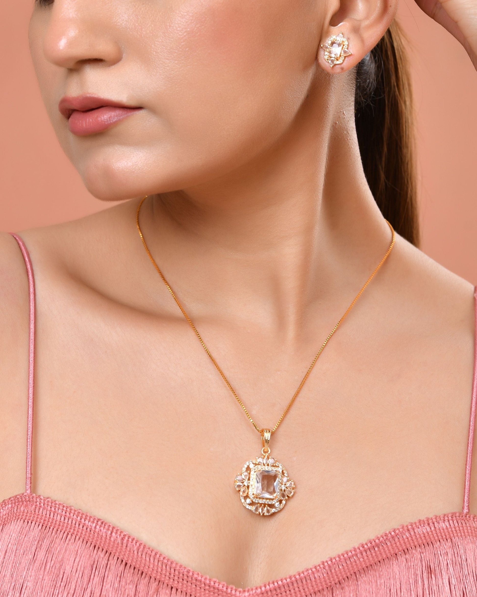 VOJ Gold Toned Rectangular Shaped Ad Chain Set  Grab2Buy VOJ Grab2Buy