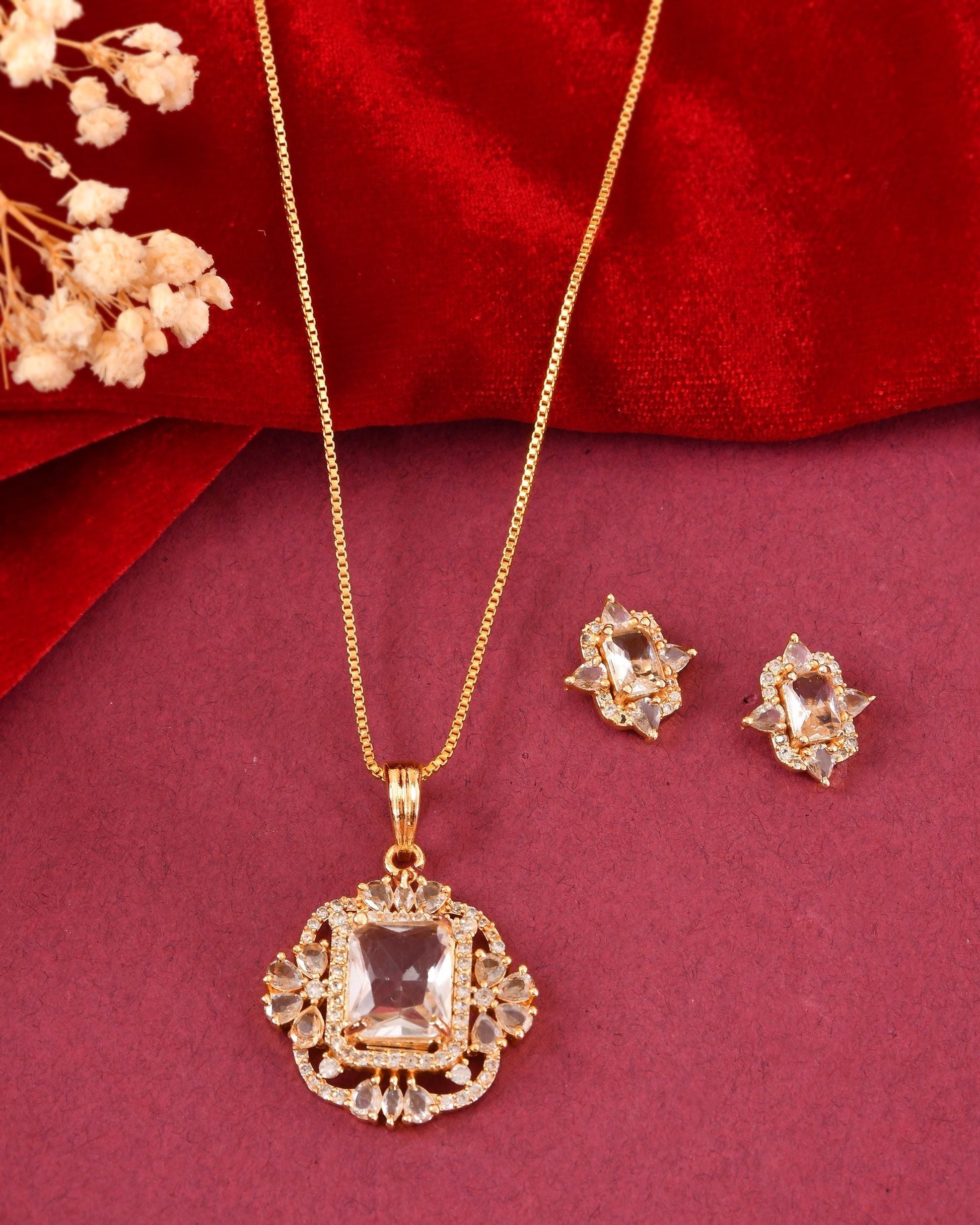 VOJ Gold Toned Rectangular Shaped Ad Chain Set  Grab2Buy VOJ Grab2Buy