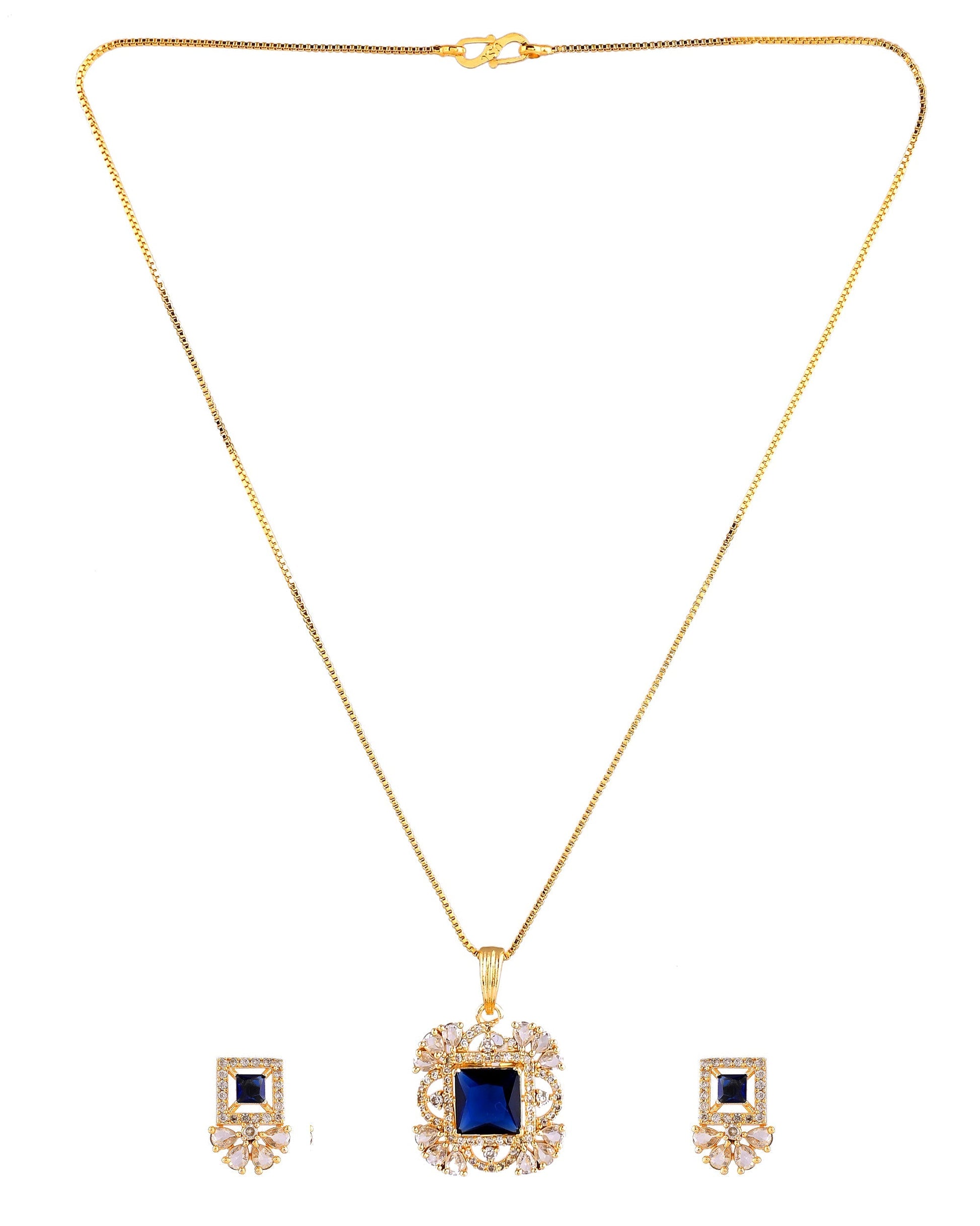 VOJ Gold Plated Blue Square Shaped Stone Studded Ad Chain Set  Grab2Buy VOJ Grab2Buy