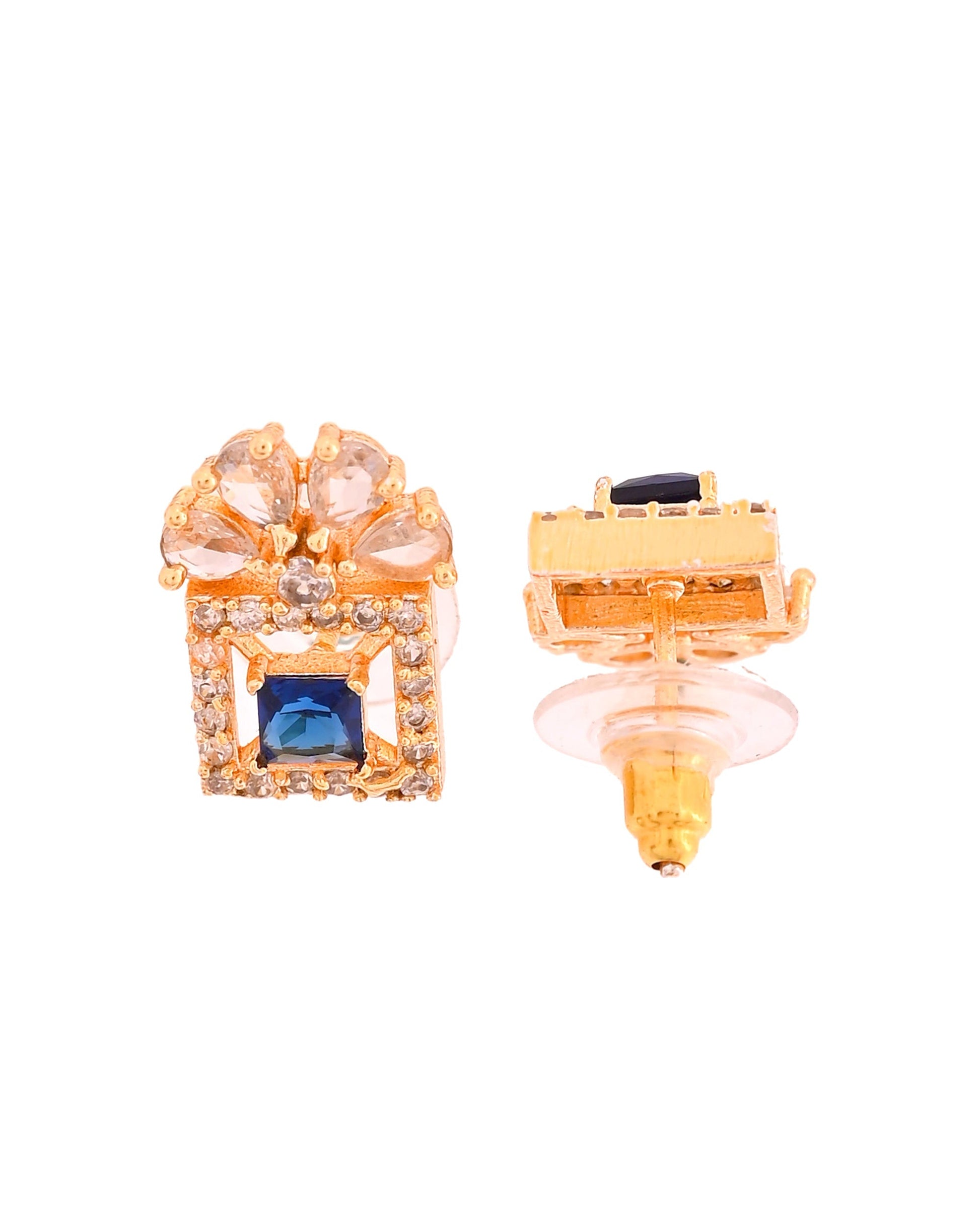 VOJ Gold Plated Blue Square Shaped Stone Studded Ad Chain Set  Grab2Buy VOJ Grab2Buy