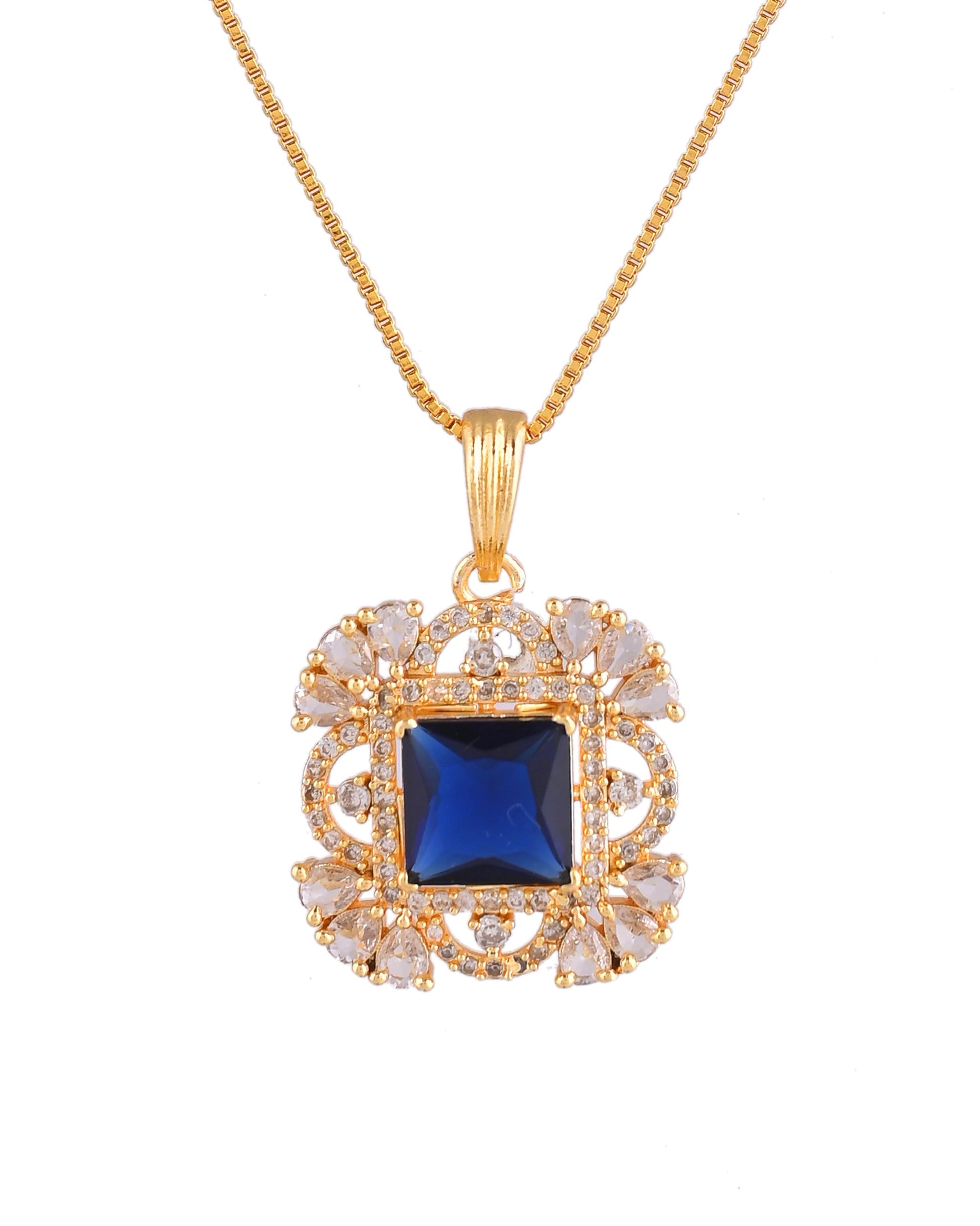 VOJ Gold Plated Blue Square Shaped Stone Studded Ad Chain Set  Grab2Buy VOJ Grab2Buy
