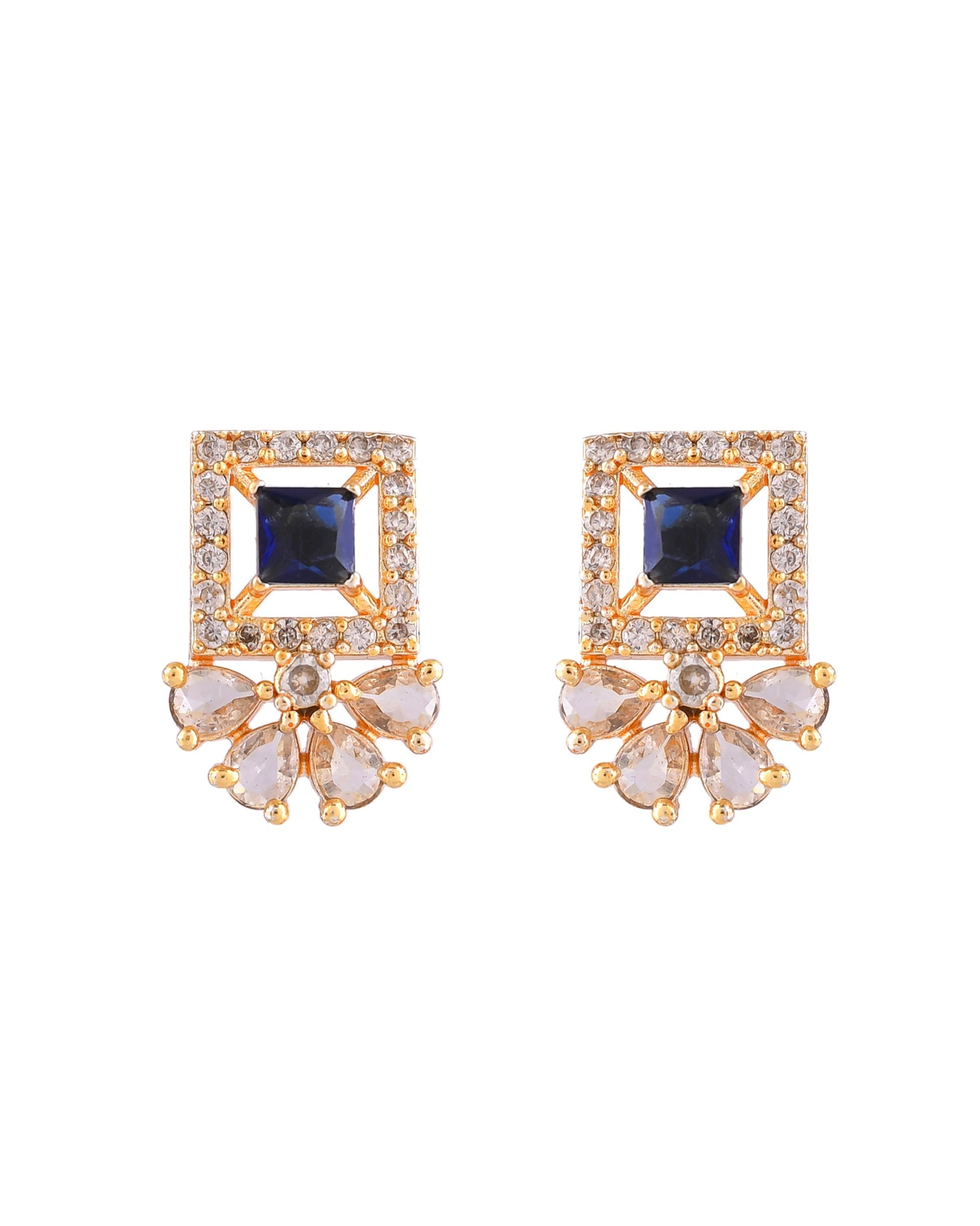 VOJ Gold Plated Blue Square Shaped Stone Studded Ad Chain Set  Grab2Buy VOJ Grab2Buy