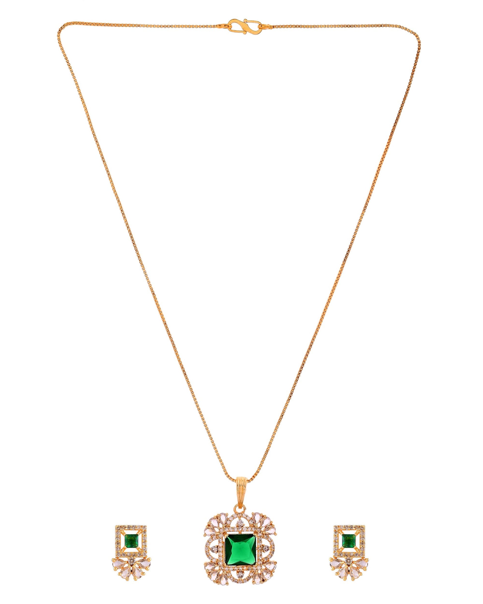 VOJ Gold Plated Green Square Shaped Stone Studded Ad Chain Set  Grab2Buy VOJ Grab2Buy