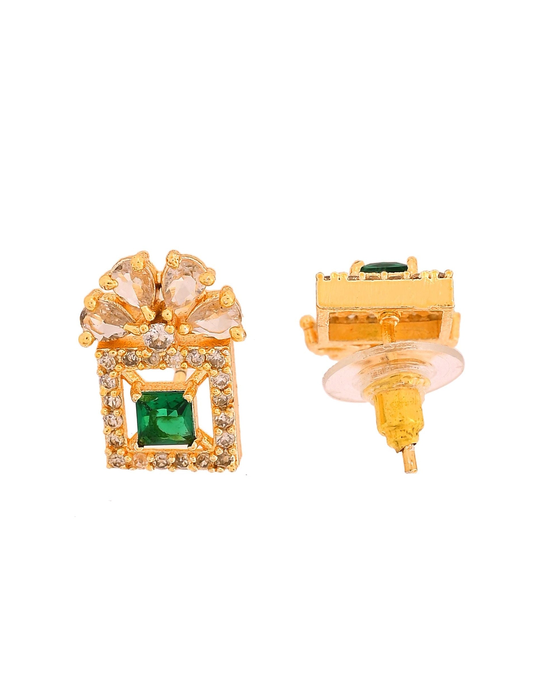VOJ Gold Plated Green Square Shaped Stone Studded Ad Chain Set  Grab2Buy VOJ Grab2Buy