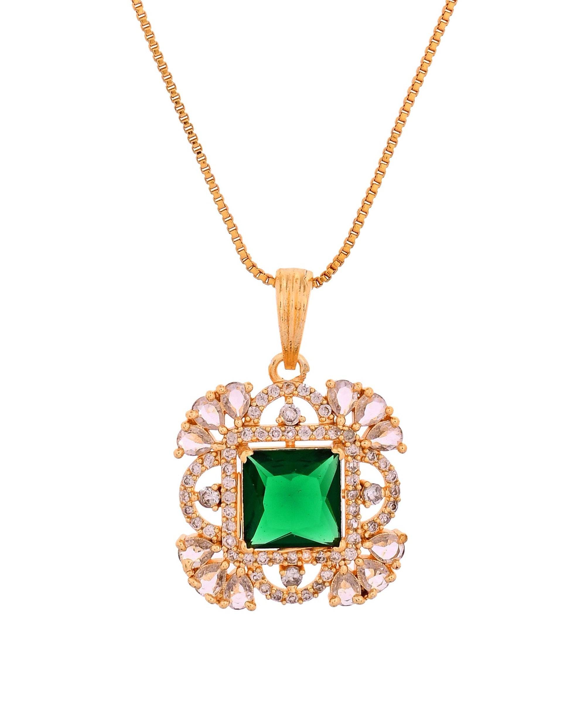 VOJ Gold Plated Green Square Shaped Stone Studded Ad Chain Set  Grab2Buy VOJ Grab2Buy