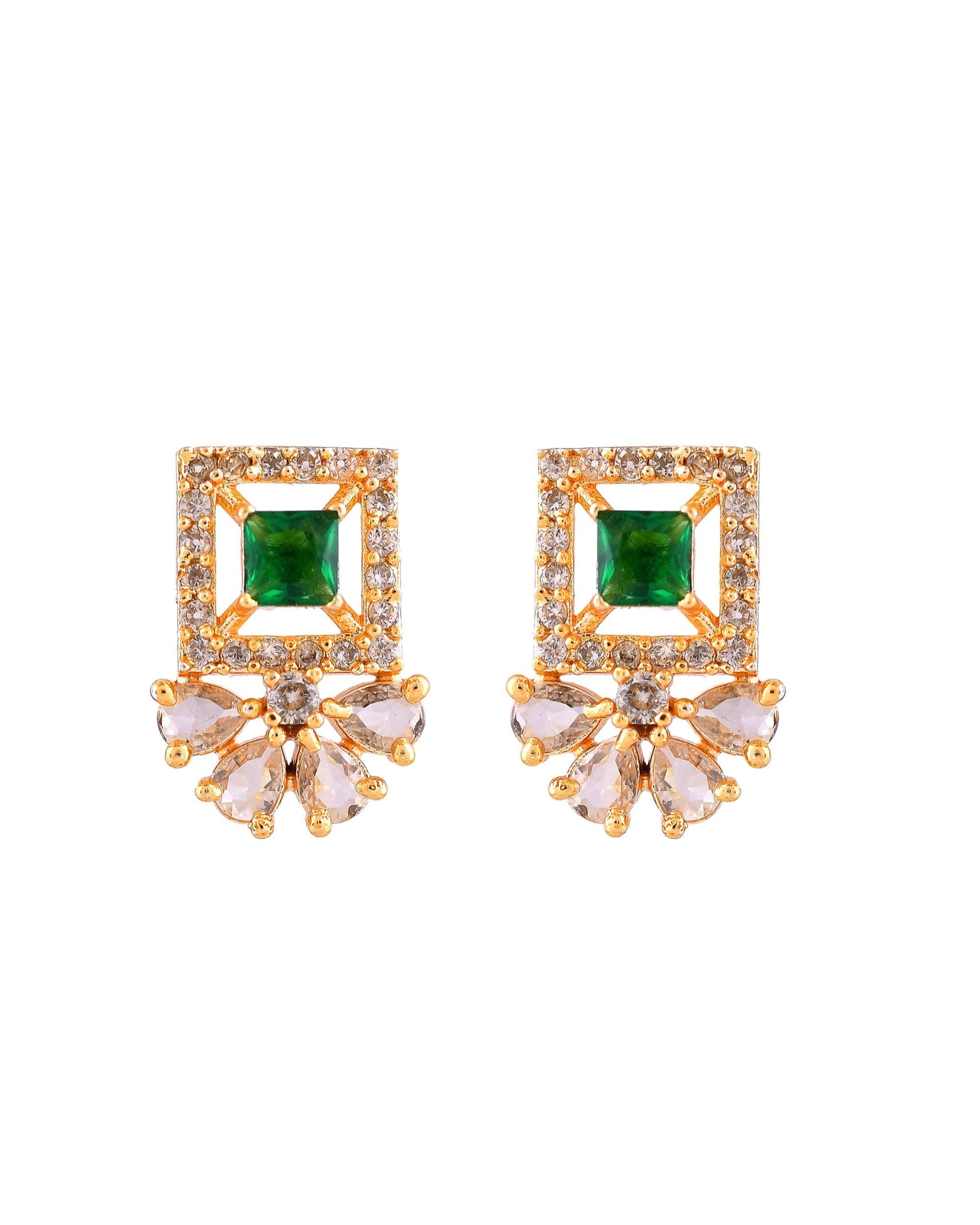 VOJ Gold Plated Green Square Shaped Stone Studded Ad Chain Set  Grab2Buy VOJ Grab2Buy