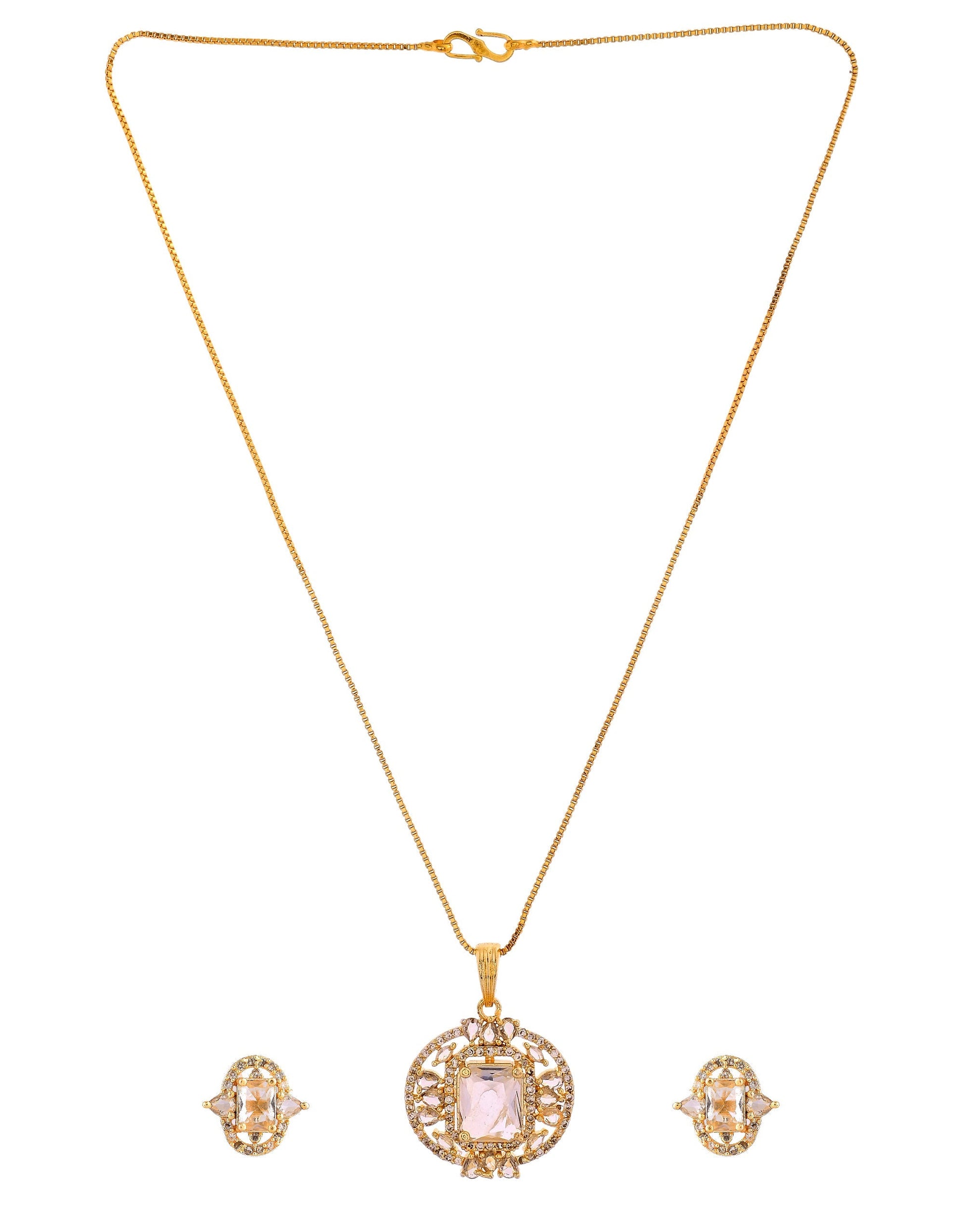 VOJ Gold Plated Rectangular Shaped Cz Stone Studded Chain Set  Grab2Buy VOJ Grab2Buy