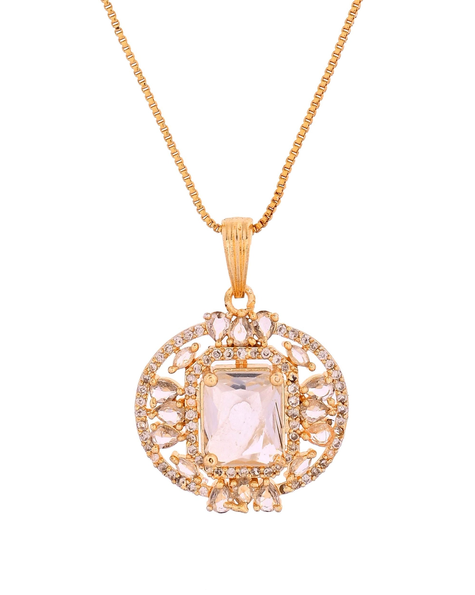 VOJ Gold Plated Rectangular Shaped Cz Stone Studded Chain Set  Grab2Buy VOJ Grab2Buy