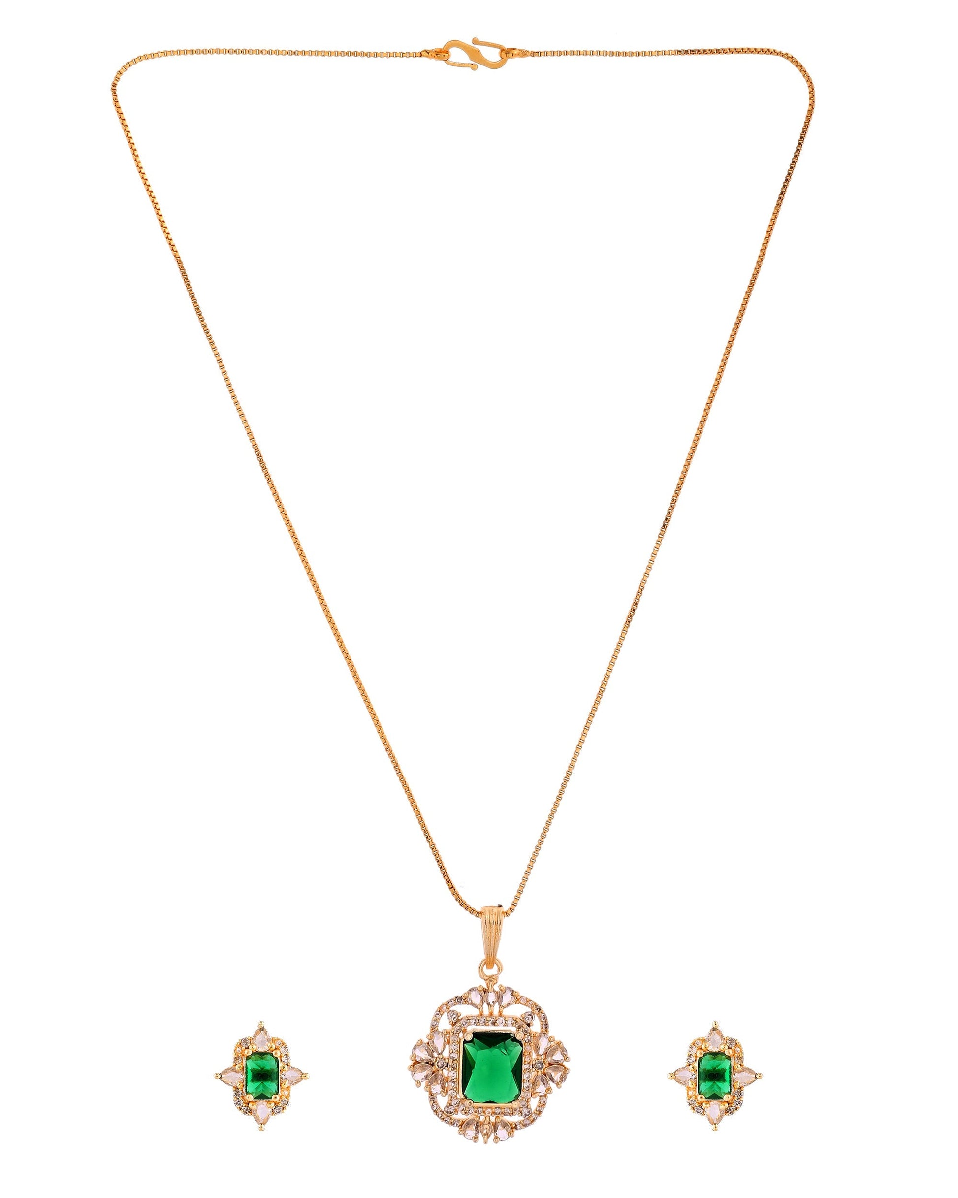 VOJ Gold Toned Green Rectangular Shaped Cz Chain Set  Grab2Buy VOJ Grab2Buy