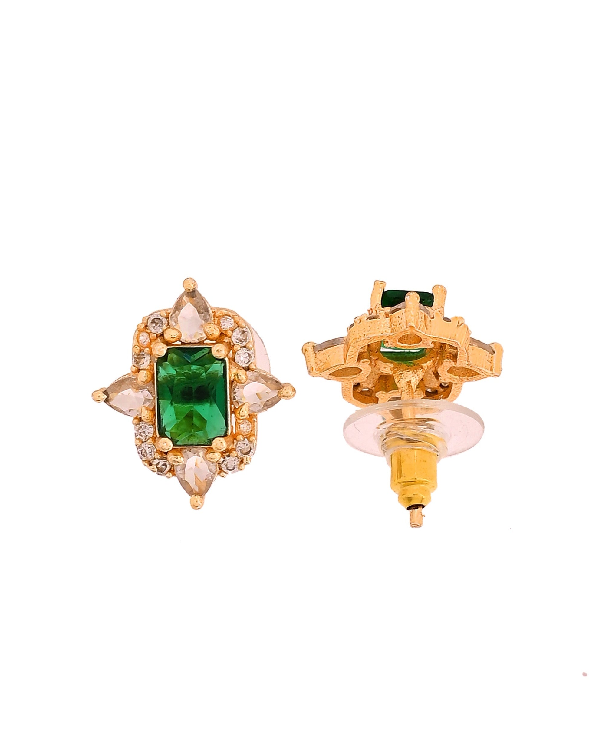 VOJ Gold Toned Green Rectangular Shaped Cz Chain Set  Grab2Buy VOJ Grab2Buy