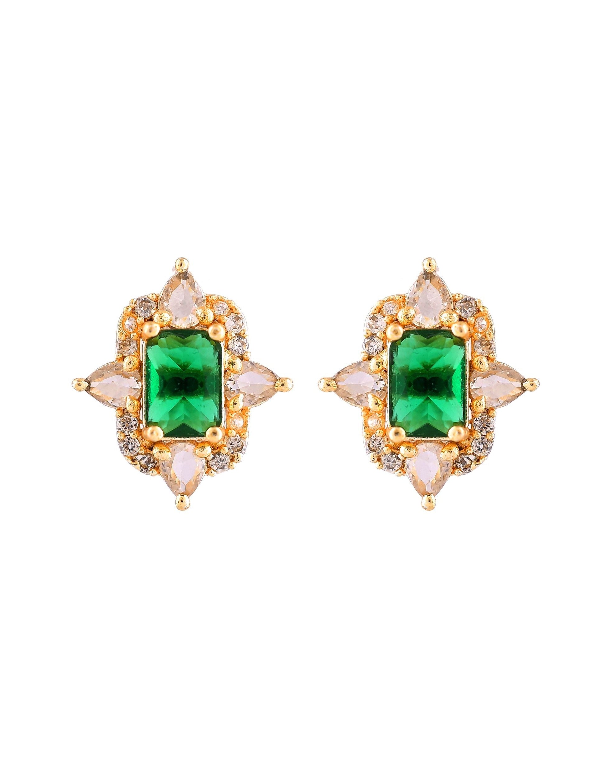 VOJ Gold Toned Green Rectangular Shaped Cz Chain Set  Grab2Buy VOJ Grab2Buy