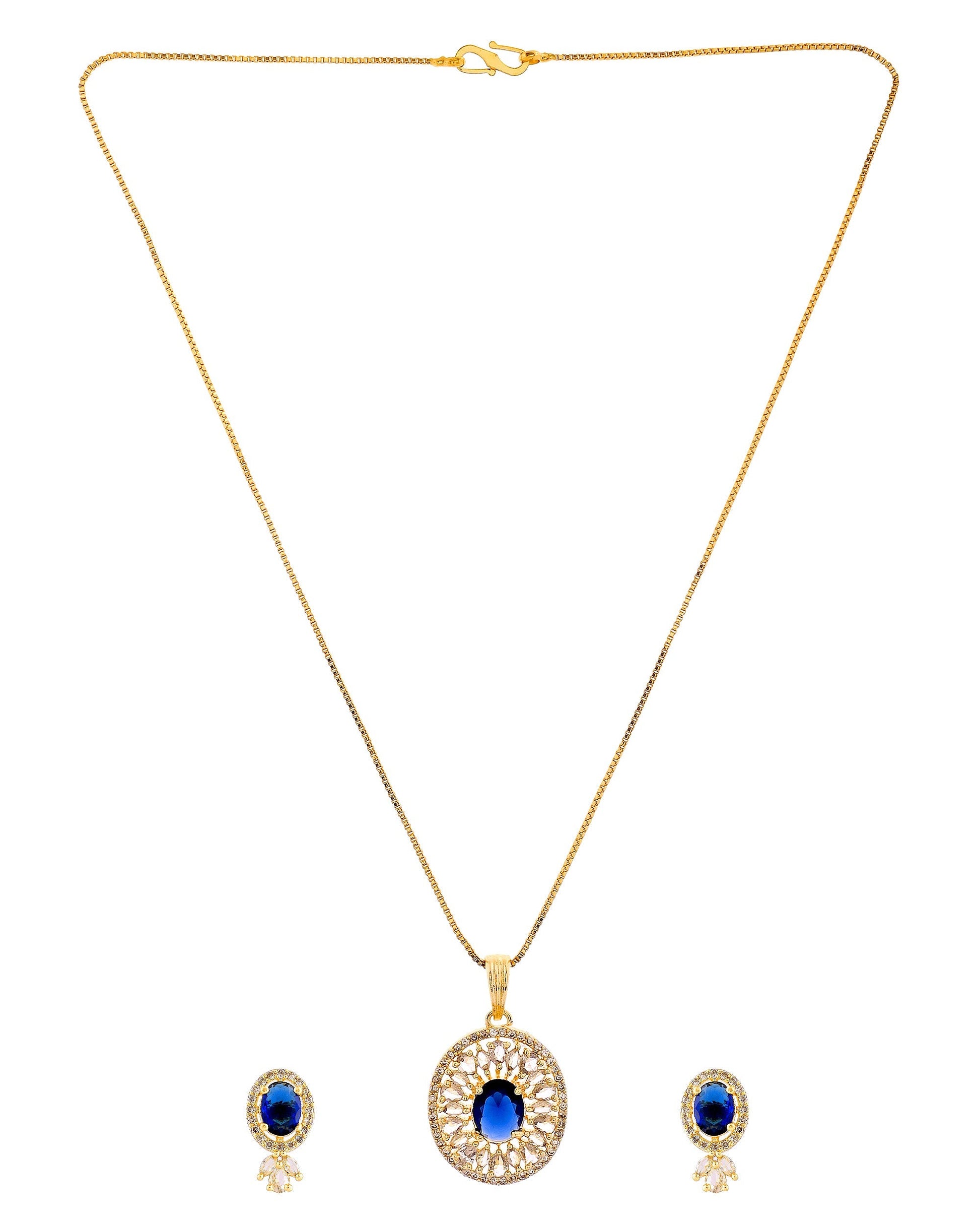 VOJ Gold Plated Blue Oval Shaped Cz Chain Set  Grab2Buy VOJ Grab2Buy
