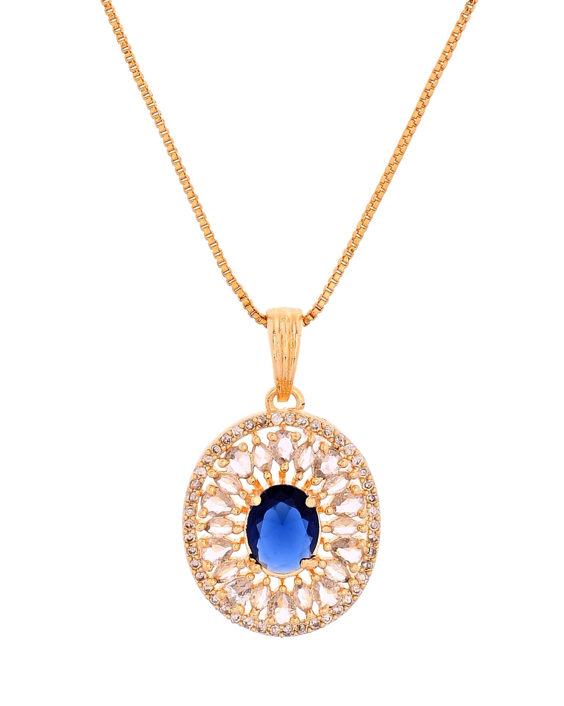 VOJ Gold Plated Blue Oval Shaped Cz Chain Set  Grab2Buy VOJ Grab2Buy