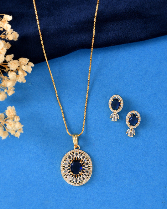 VOJ Gold Plated Blue Oval Shaped Cz Chain Set  Grab2Buy VOJ Grab2Buy