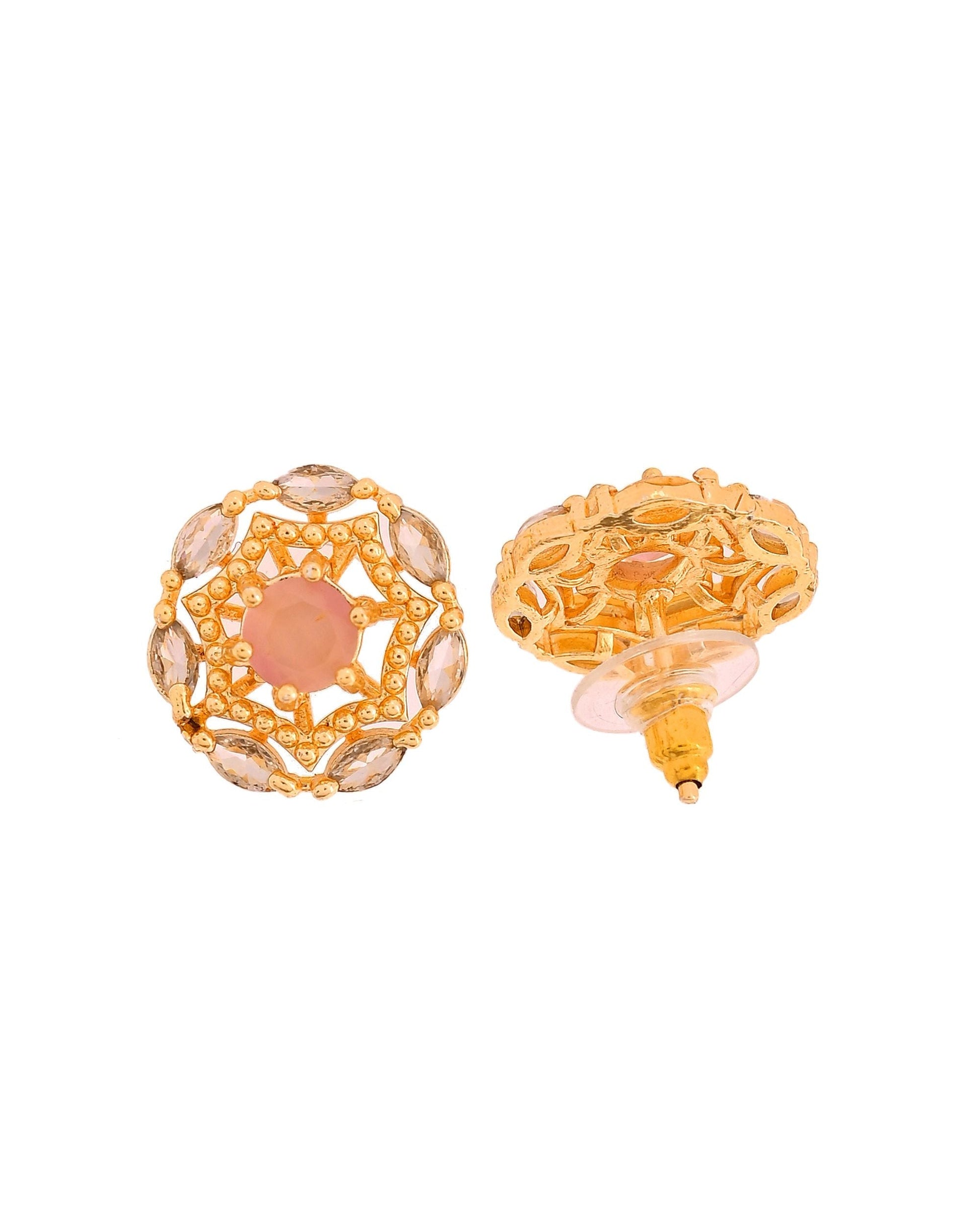 VOJ Gold Plated Baby Pink Circular Stone Studded Floral Cz Chain Set  Grab2Buy VOJ Grab2Buy