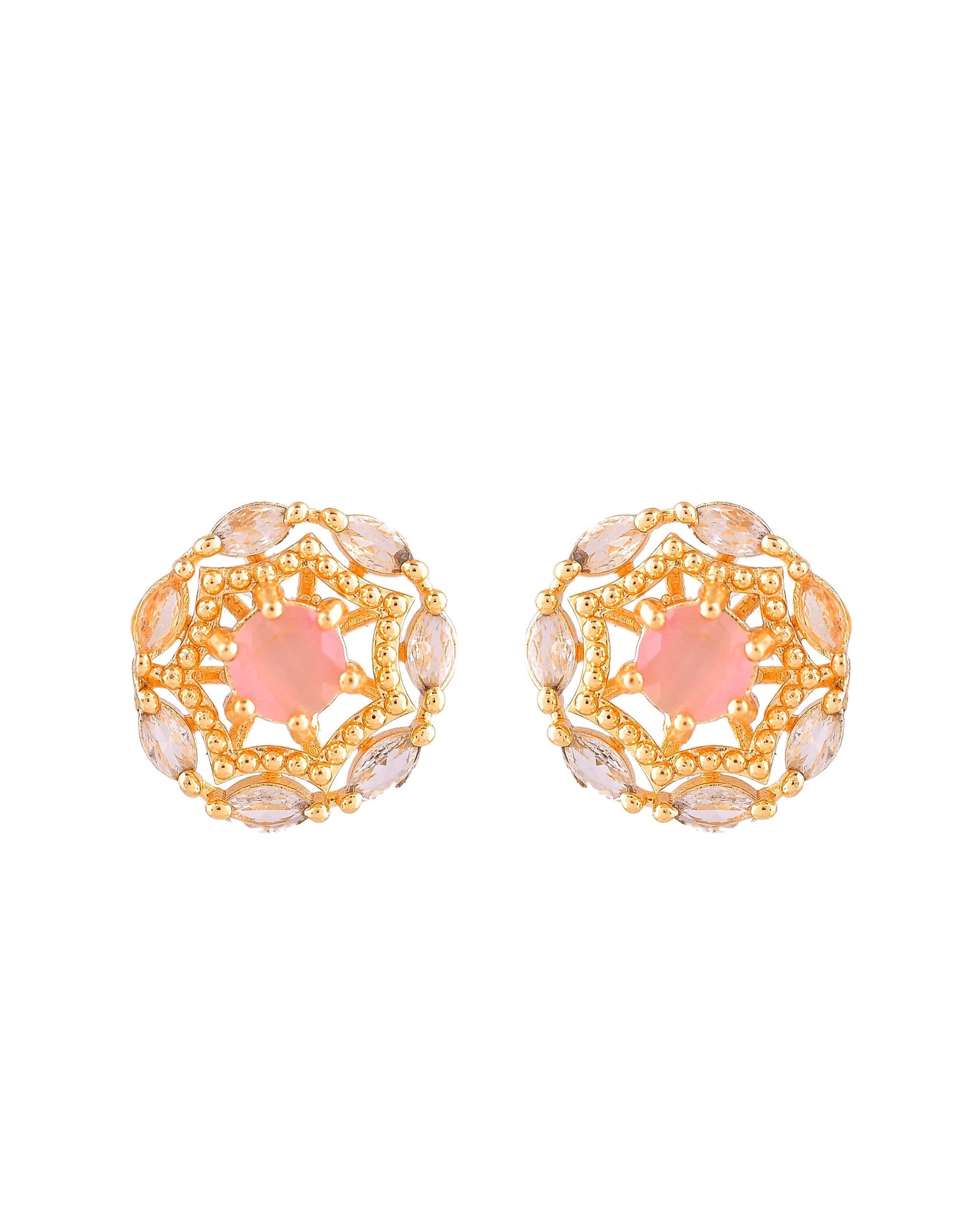VOJ Gold Plated Baby Pink Circular Stone Studded Floral Cz Chain Set  Grab2Buy VOJ Grab2Buy