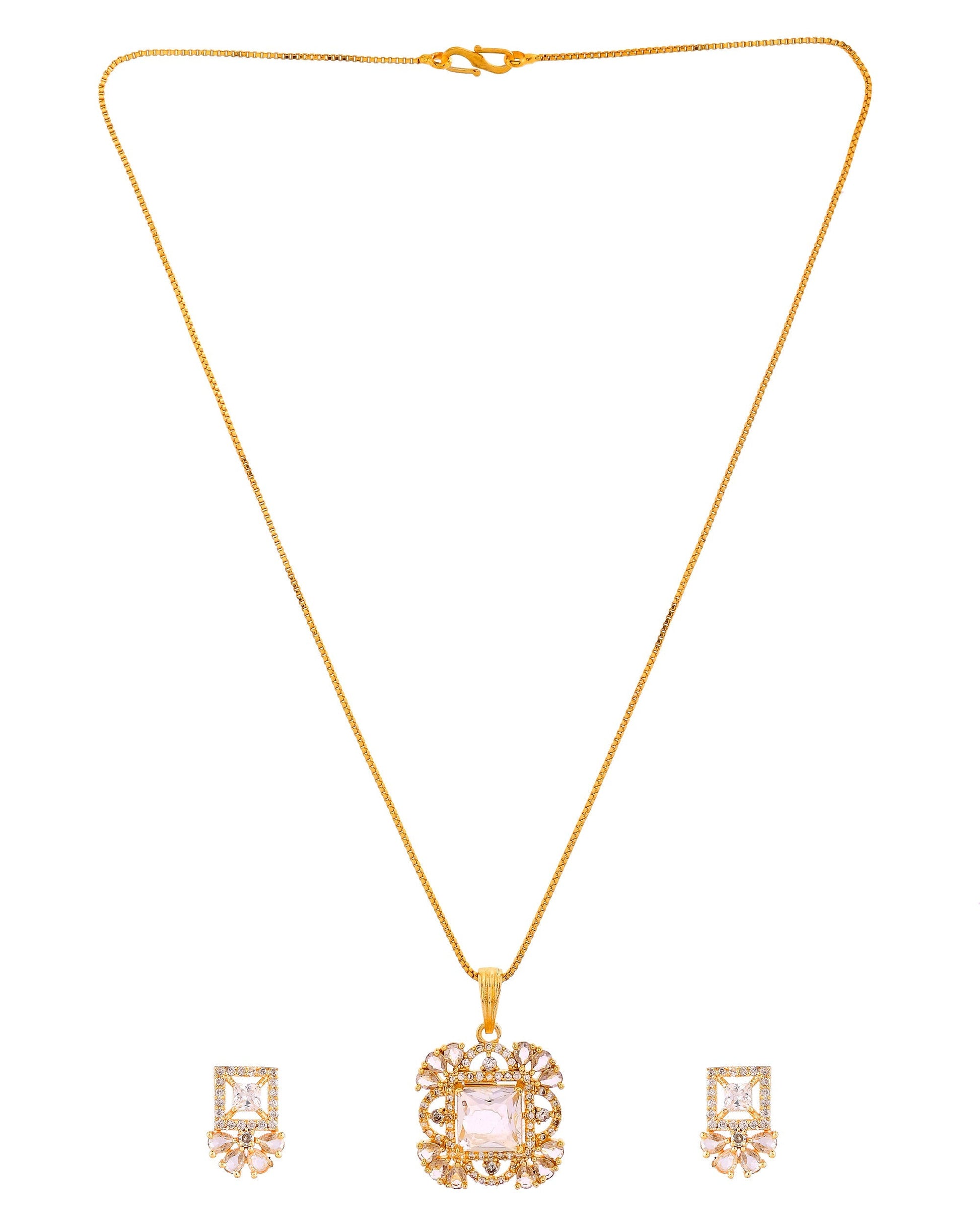 VOJ Gold Tone Square Shaped Cz Chain Set  Grab2Buy VOJ Grab2Buy