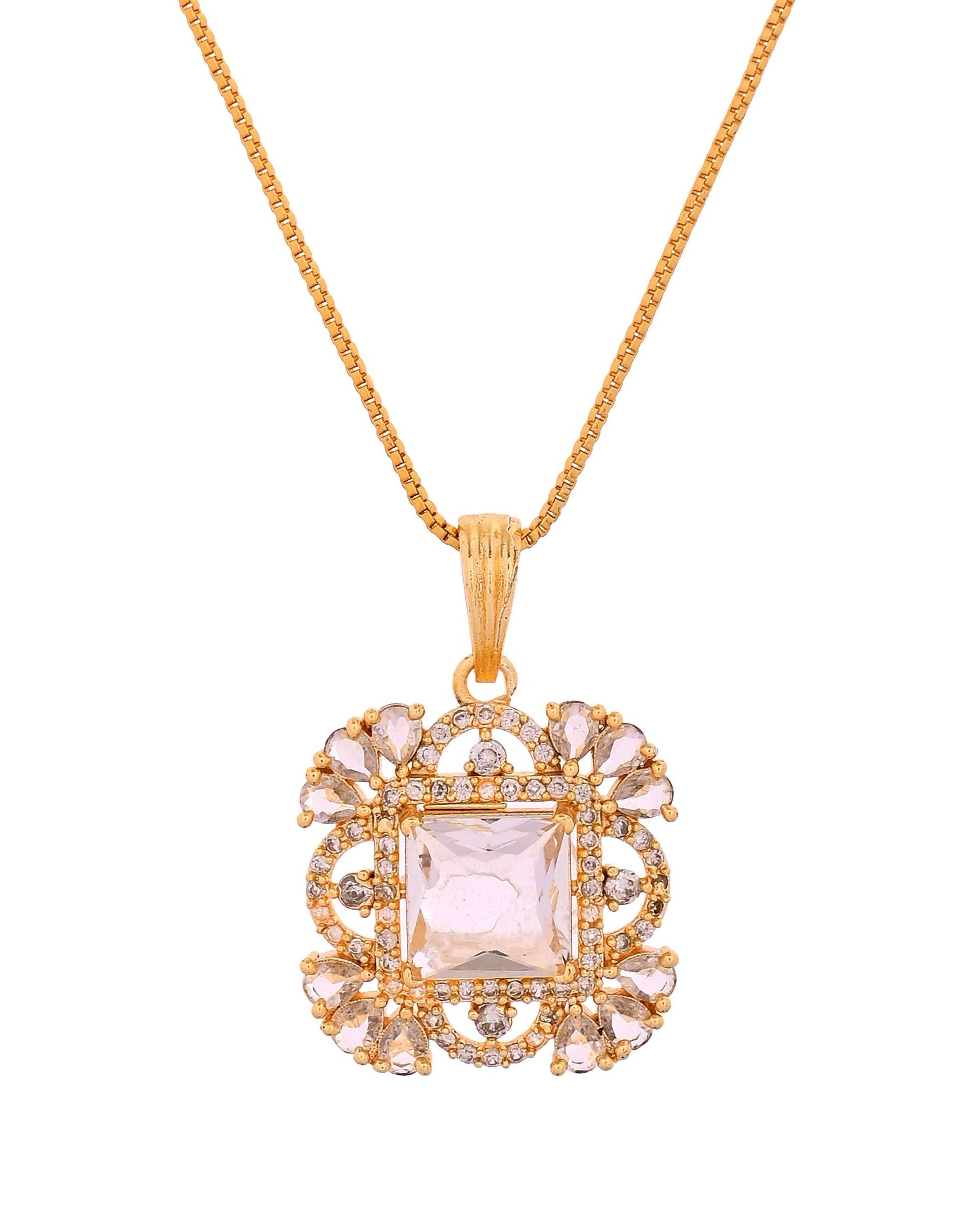 VOJ Gold Tone Square Shaped Cz Chain Set  Grab2Buy VOJ Grab2Buy