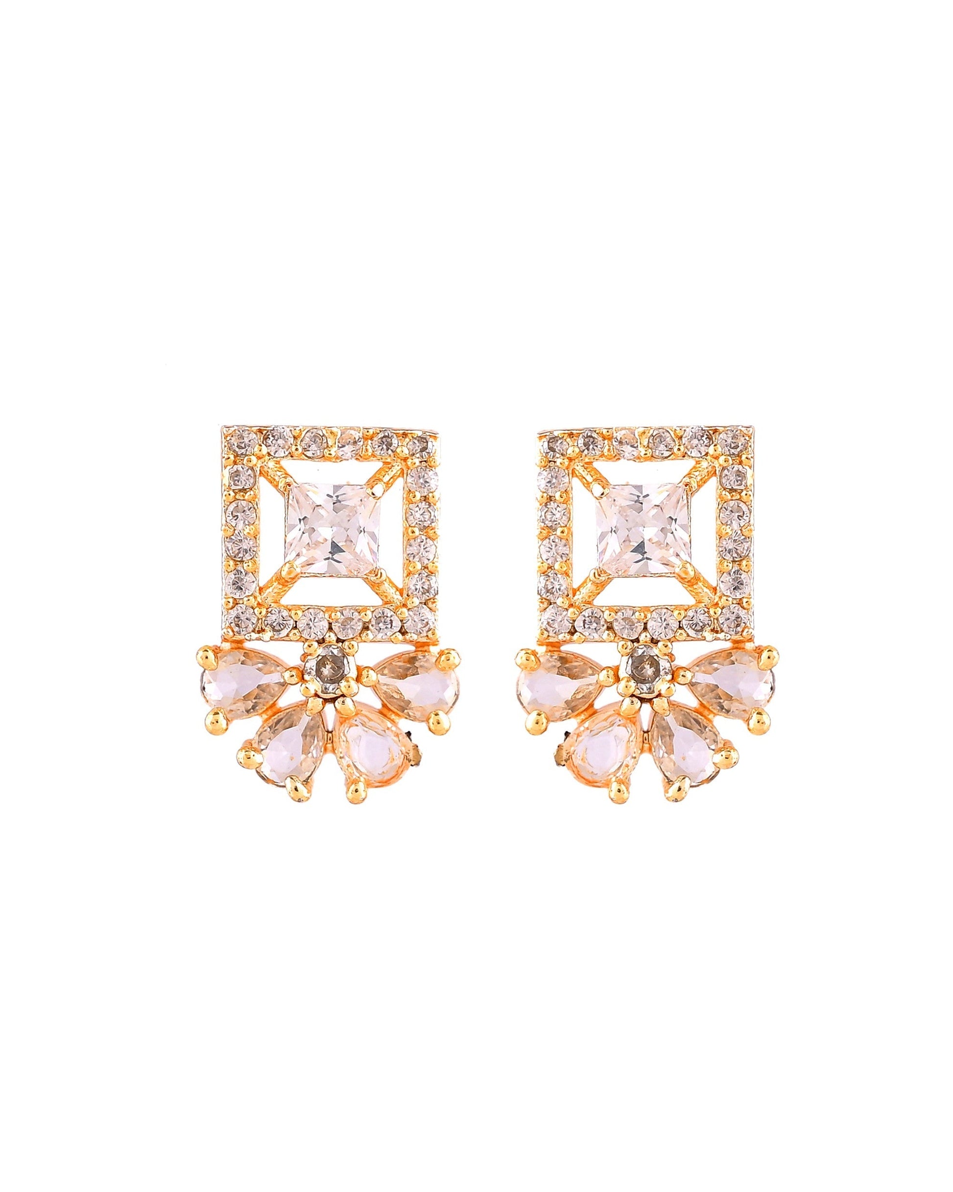 VOJ Gold Tone Square Shaped Cz Chain Set  Grab2Buy VOJ Grab2Buy