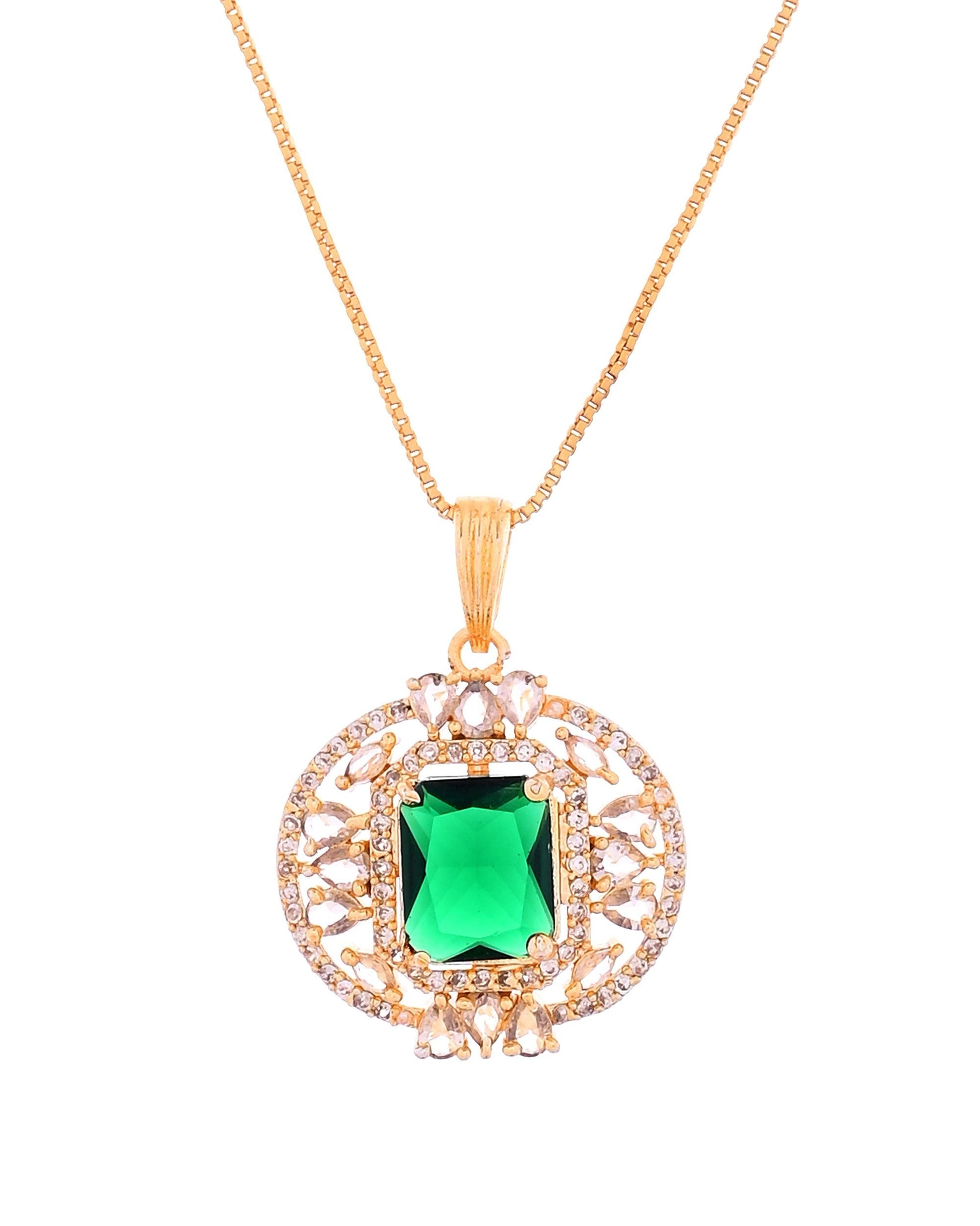 VOJ Gold Toned Green Rectangular Shaped Cz Chain Set  Grab2Buy VOJ Grab2Buy