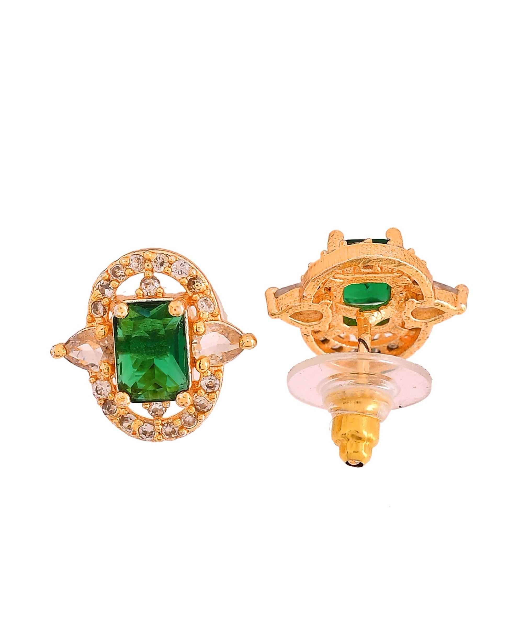 VOJ Gold Toned Green Rectangular Shaped Cz Chain Set  Grab2Buy VOJ Grab2Buy