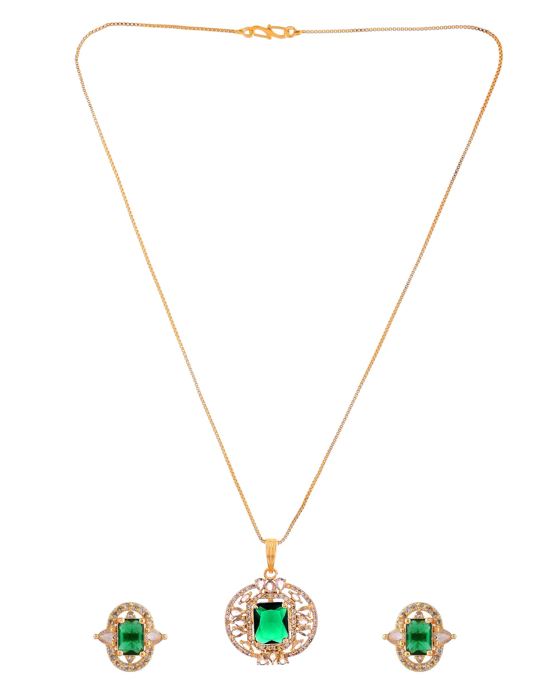 VOJ Gold Toned Green Rectangular Shaped Cz Chain Set  Grab2Buy VOJ Grab2Buy