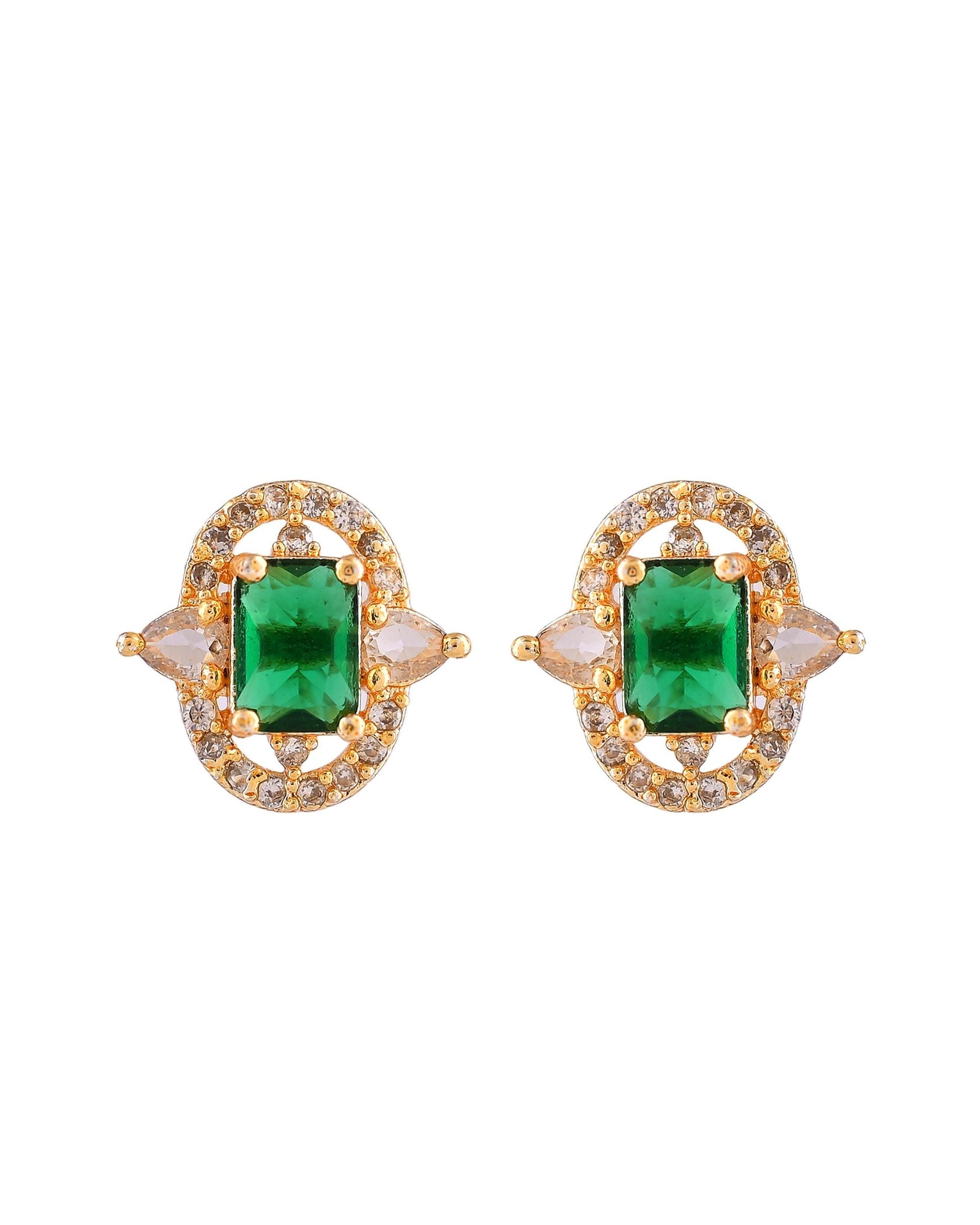 VOJ Gold Toned Green Rectangular Shaped Cz Chain Set  Grab2Buy VOJ Grab2Buy