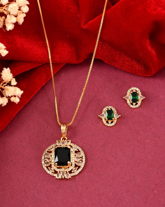 VOJ Gold Toned Green Rectangular Shaped Cz Chain Set  Grab2Buy VOJ Grab2Buy