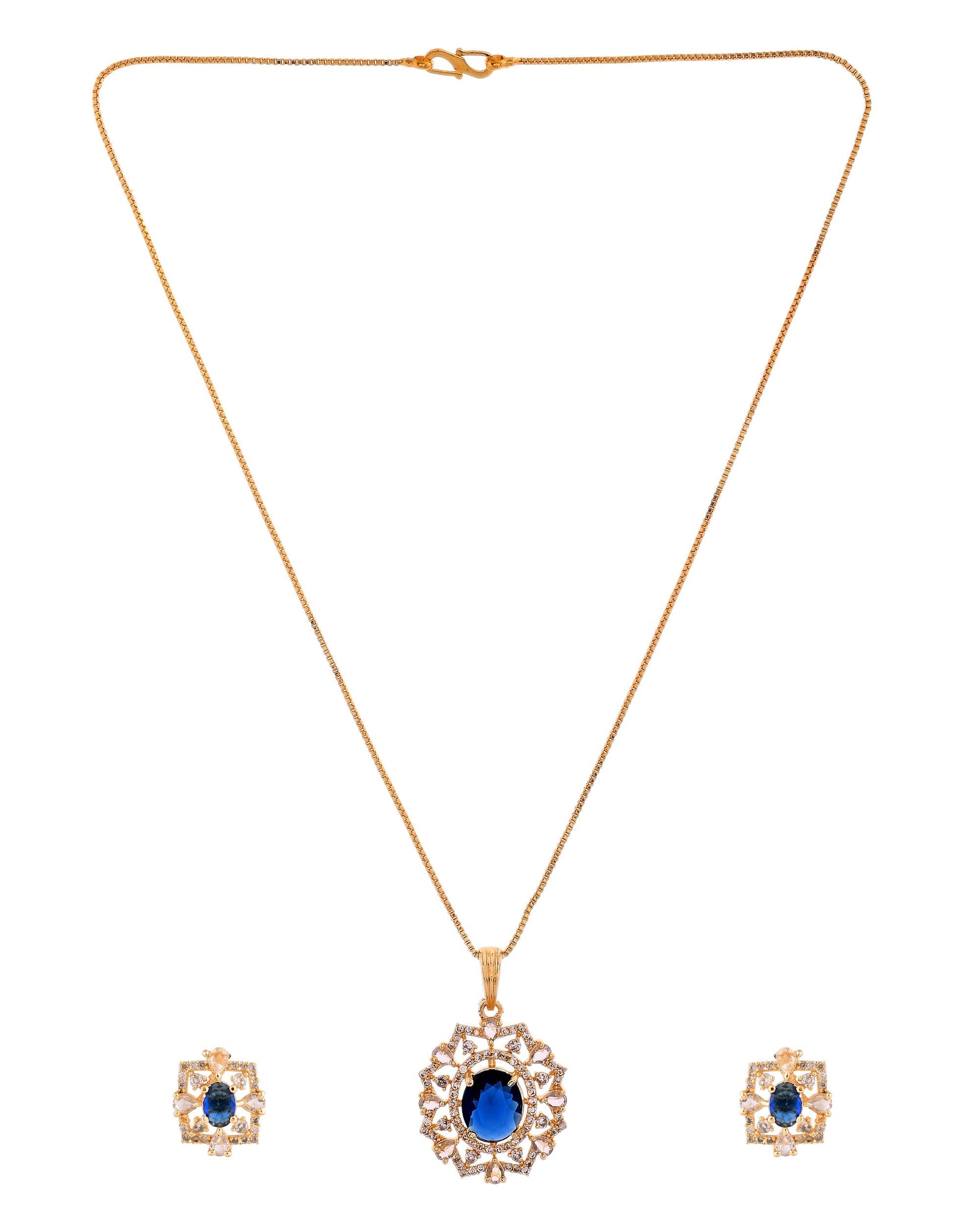VOJ Gold Plated Circulare Blue Cz Stone Studded Chain Set  Grab2Buy VOJ Grab2Buy